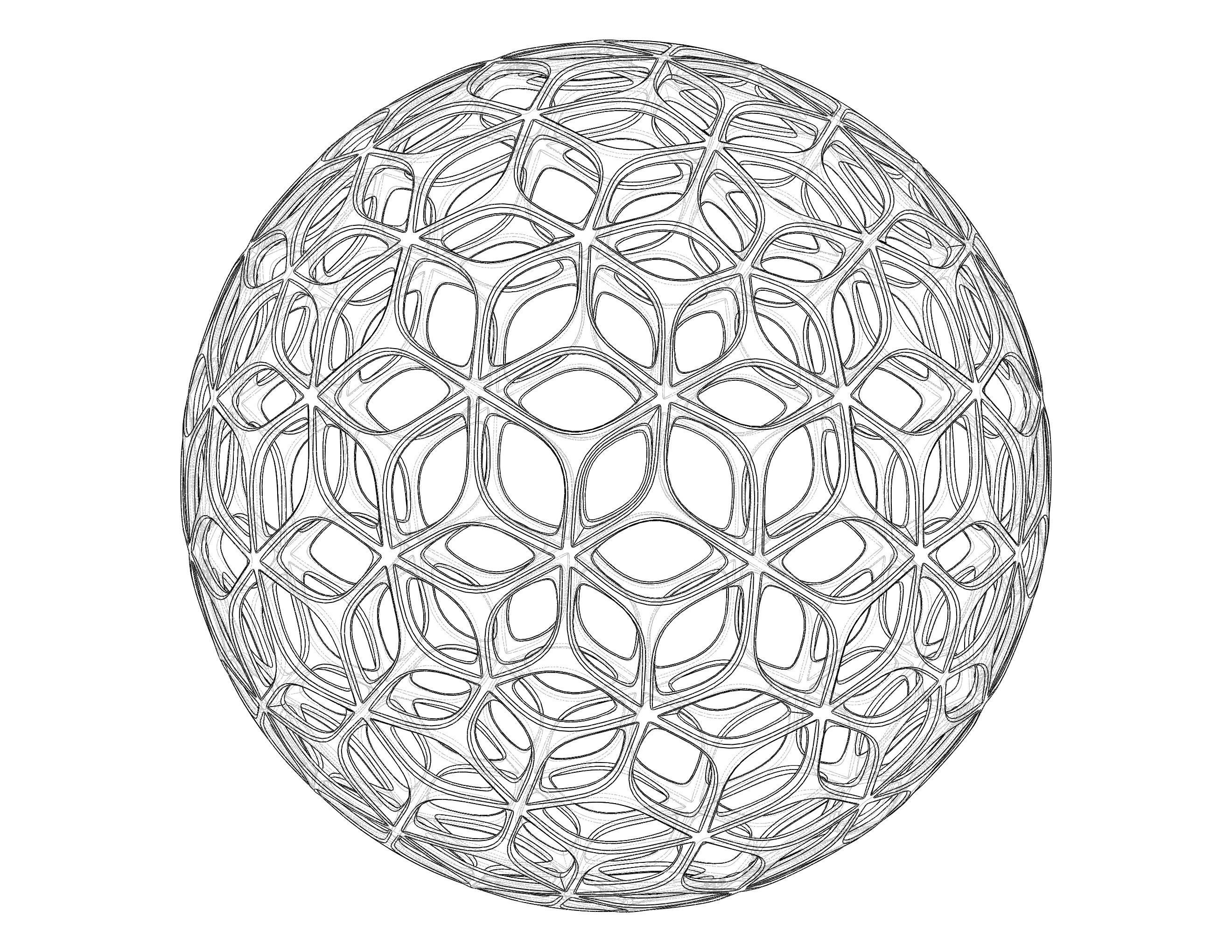 Wireframe Shape Geometric Leaf Pattern Ball 3D print model_23