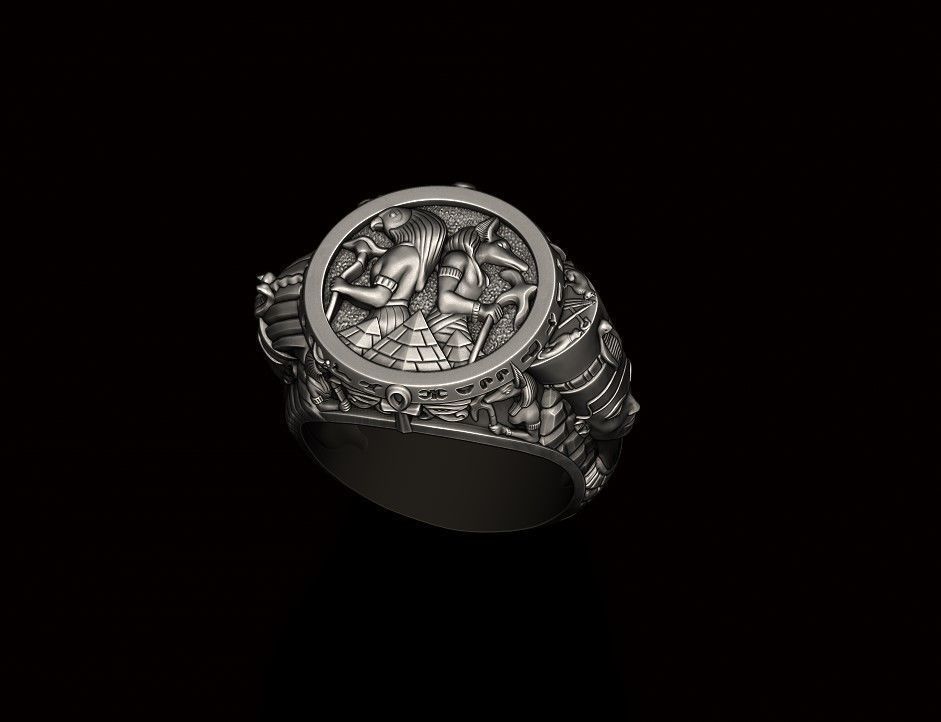 Egyptian Pharaoh queen Anubis Horus ring 3D print model_6