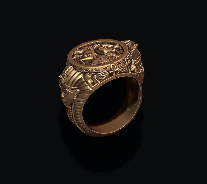 Egyptian Pharaoh queen Anubis Horus ring 3D print model_7