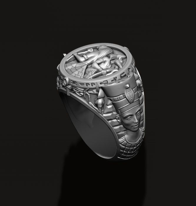 Egyptian Pharaoh queen Anubis Horus ring 3D print model_1