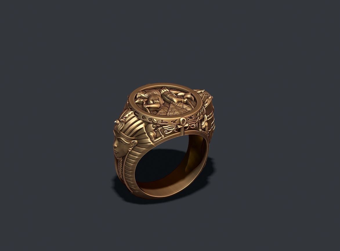 Egyptian Pharaoh queen Anubis Horus ring 3D print model_2