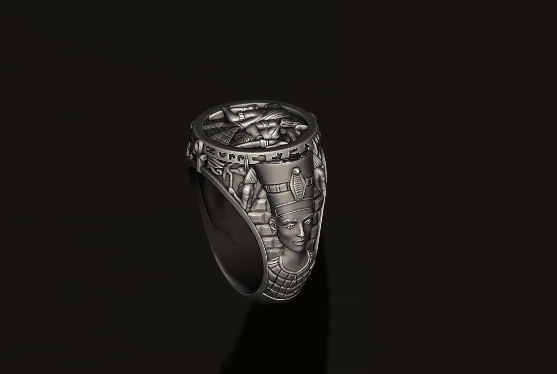 Egyptian Pharaoh queen Anubis Horus ring 3D print model_4