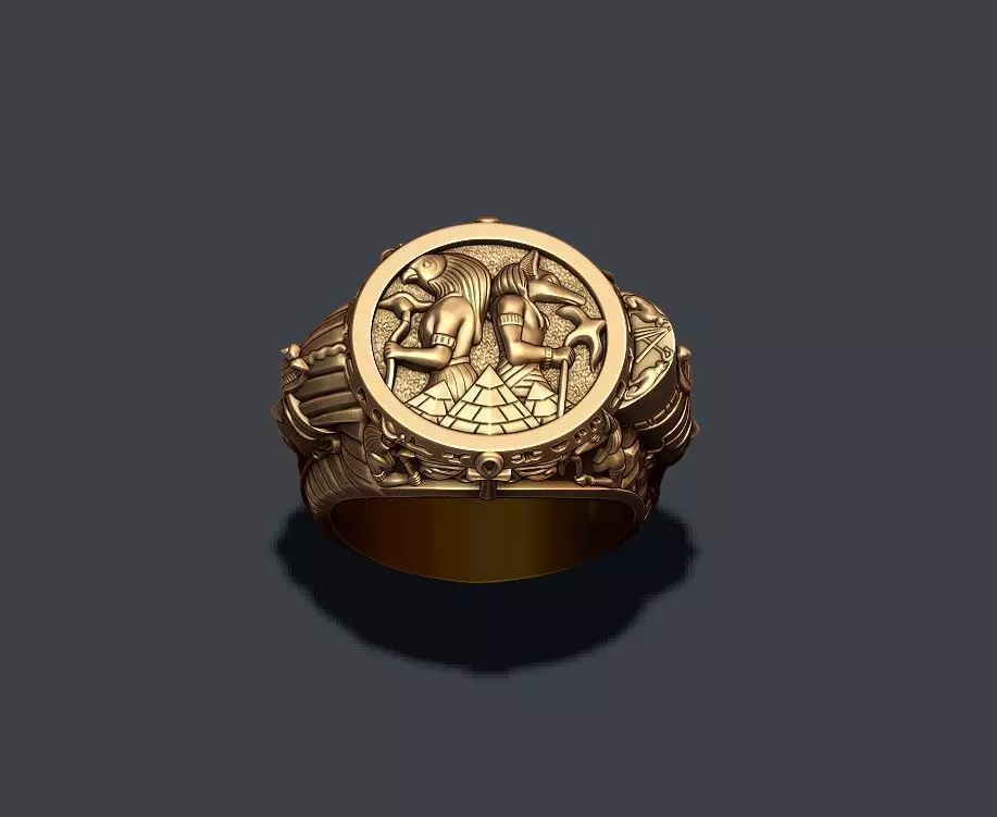 Egyptian Pharaoh queen Anubis Horus ring 3D print model_0
