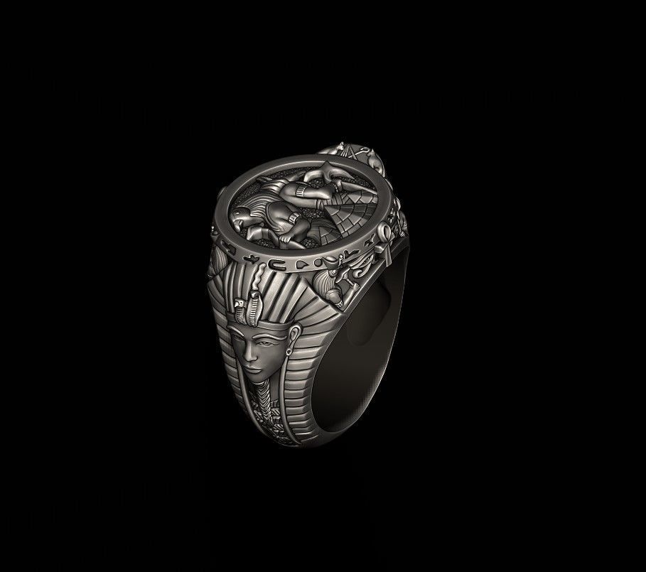 Egyptian Pharaoh queen Anubis Horus ring 3D print model_5