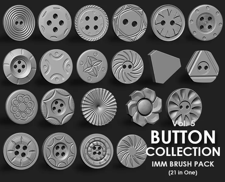 Buttons Collection IMM Brush Pack 21 in One VOL 5 3D model_0