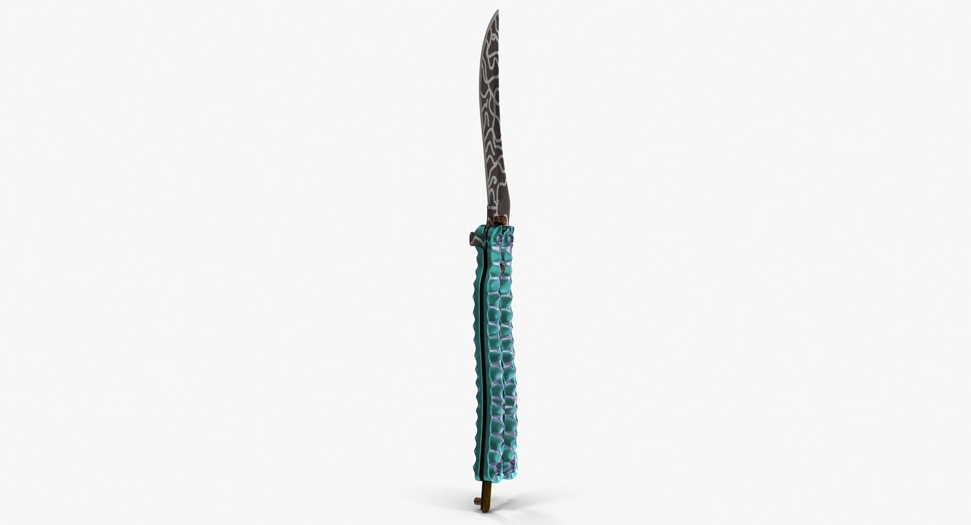 Balisong Butterfly Knife Green Low-poly 3D model_3