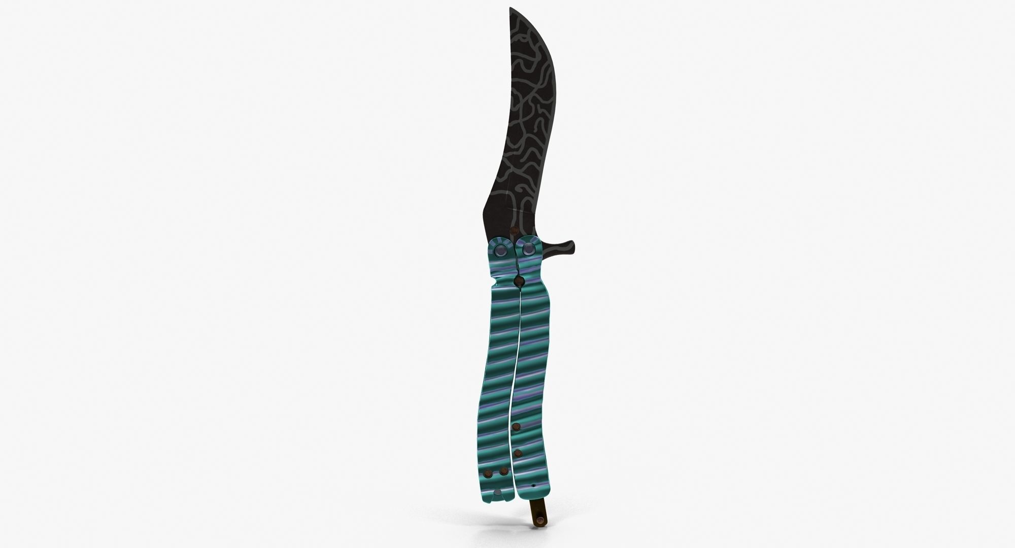 Balisong Butterfly Knife Green Low-poly 3D model_6