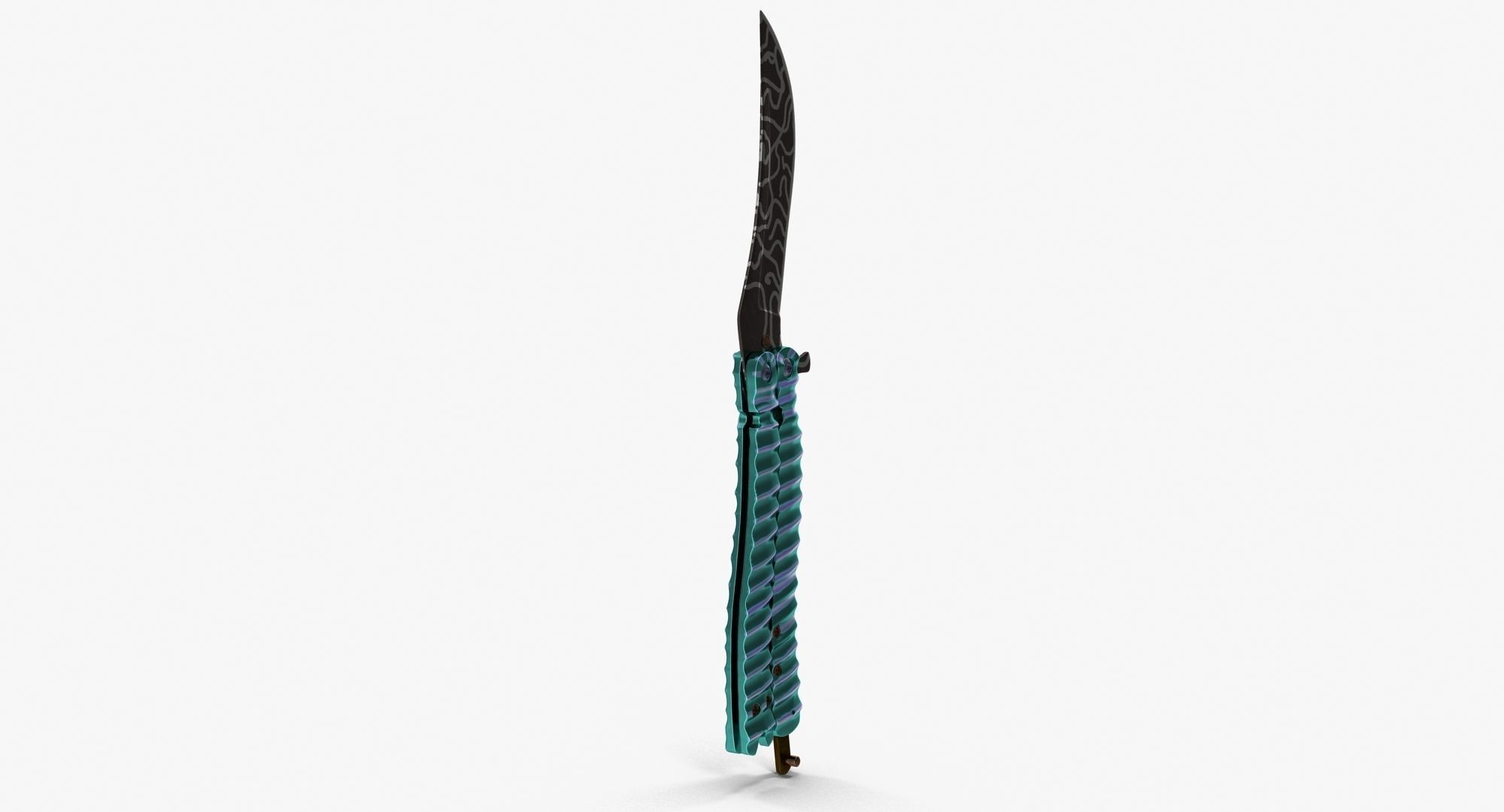 Balisong Butterfly Knife Green Low-poly 3D model_7