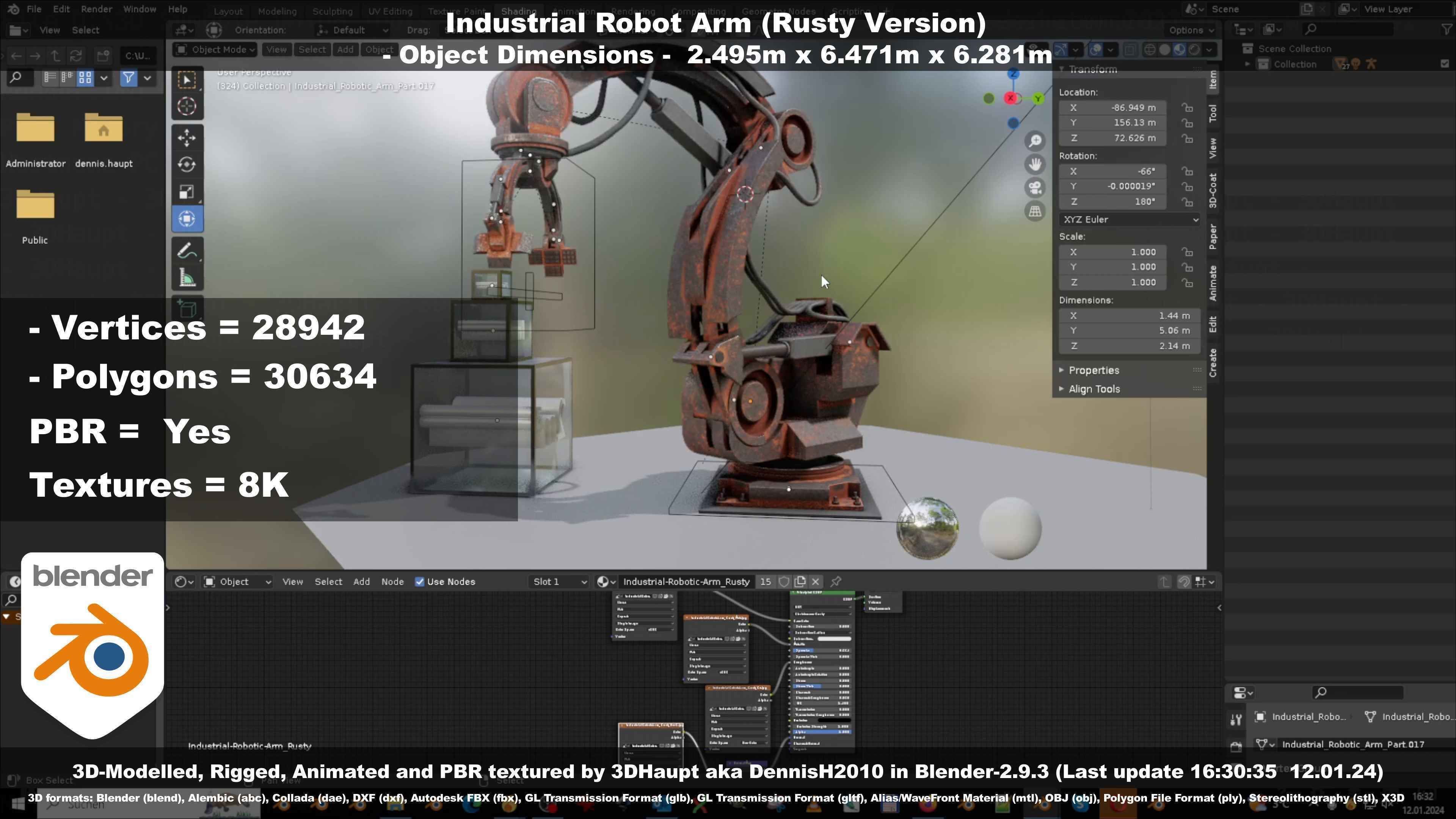 Rigged Industrial Robot Arm Rusty Version Low-poly 3D model_67