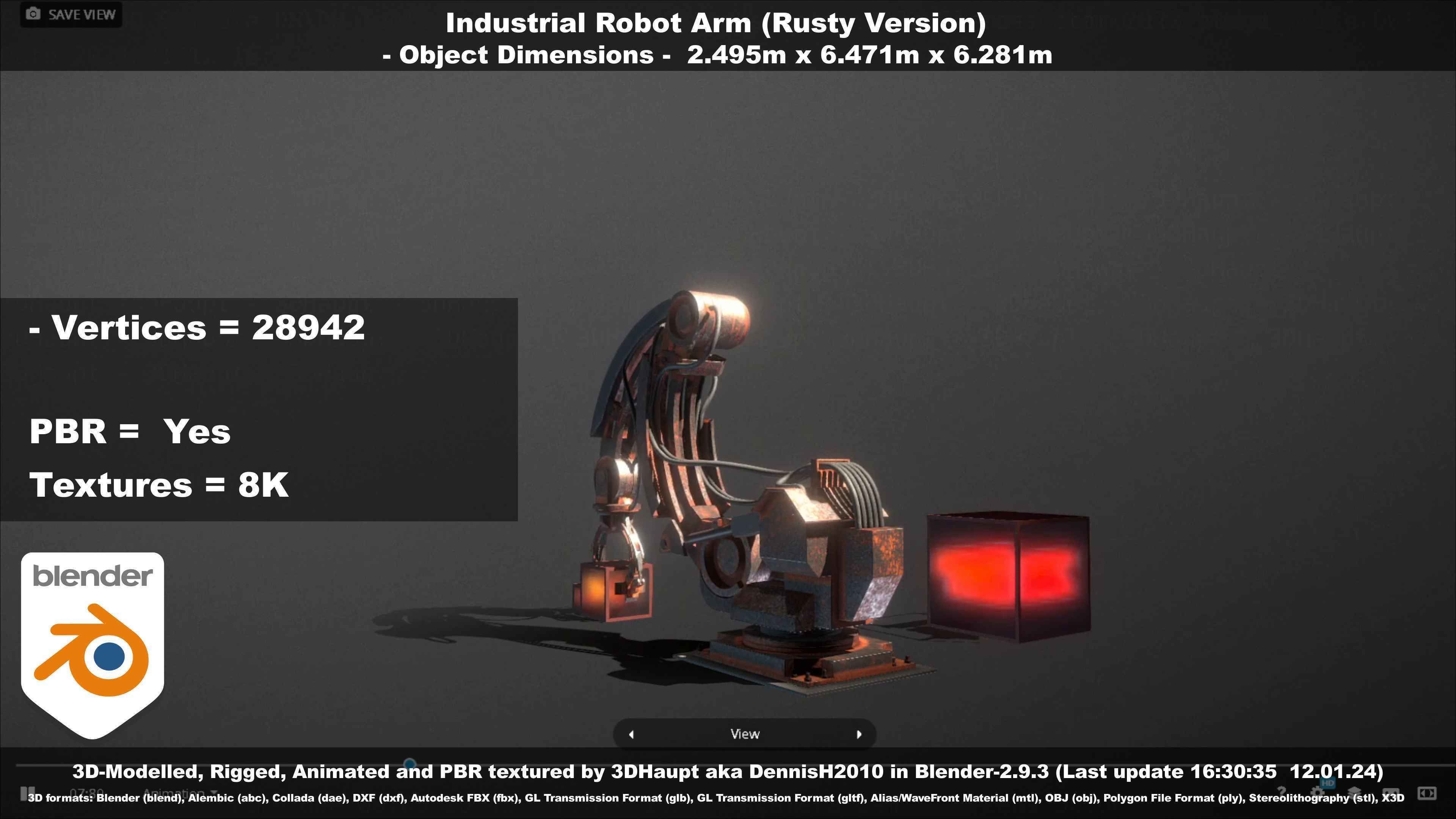 Rigged Industrial Robot Arm Rusty Version Low-poly 3D model_47