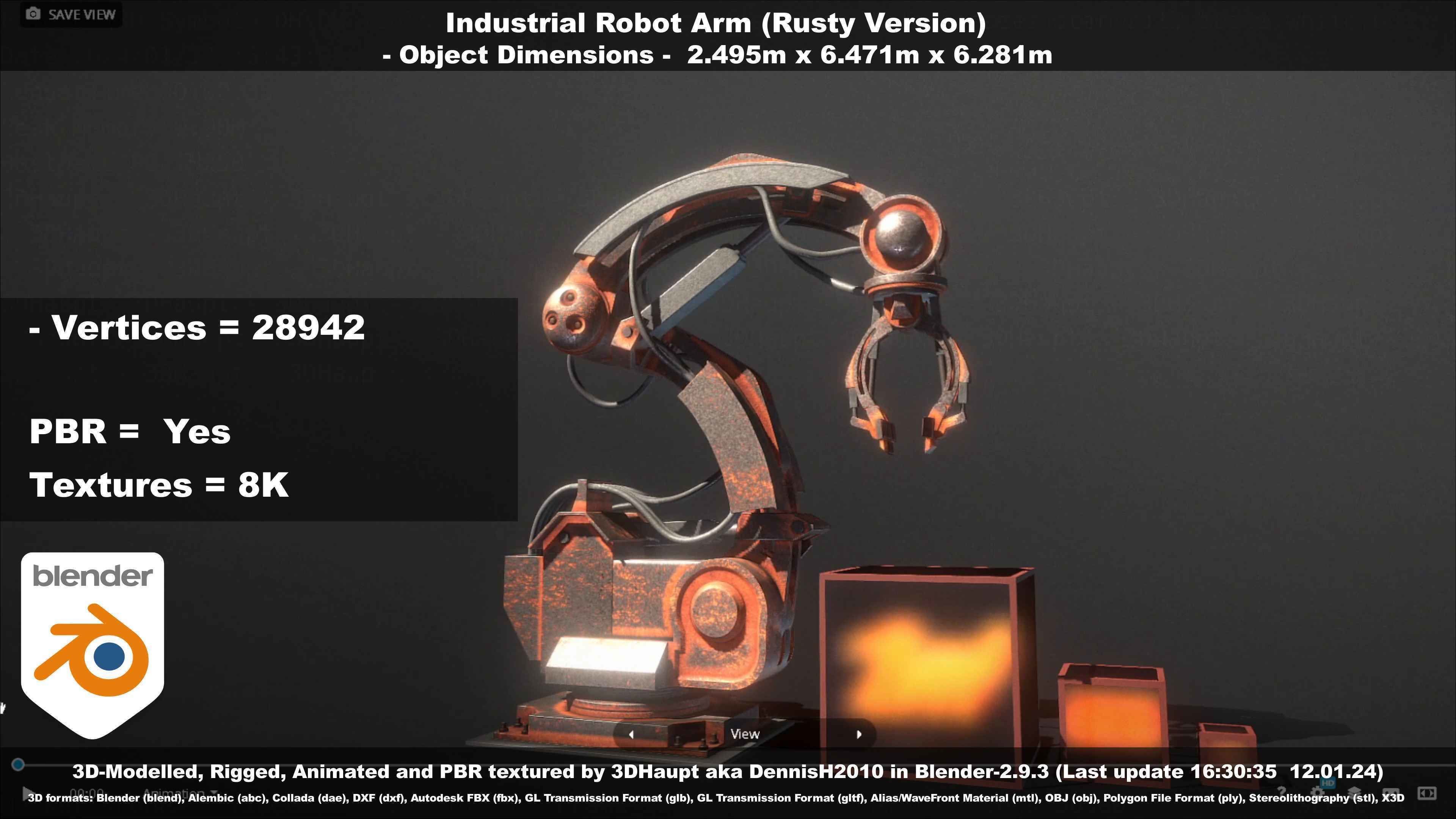 Rigged Industrial Robot Arm Rusty Version Low-poly 3D model_45