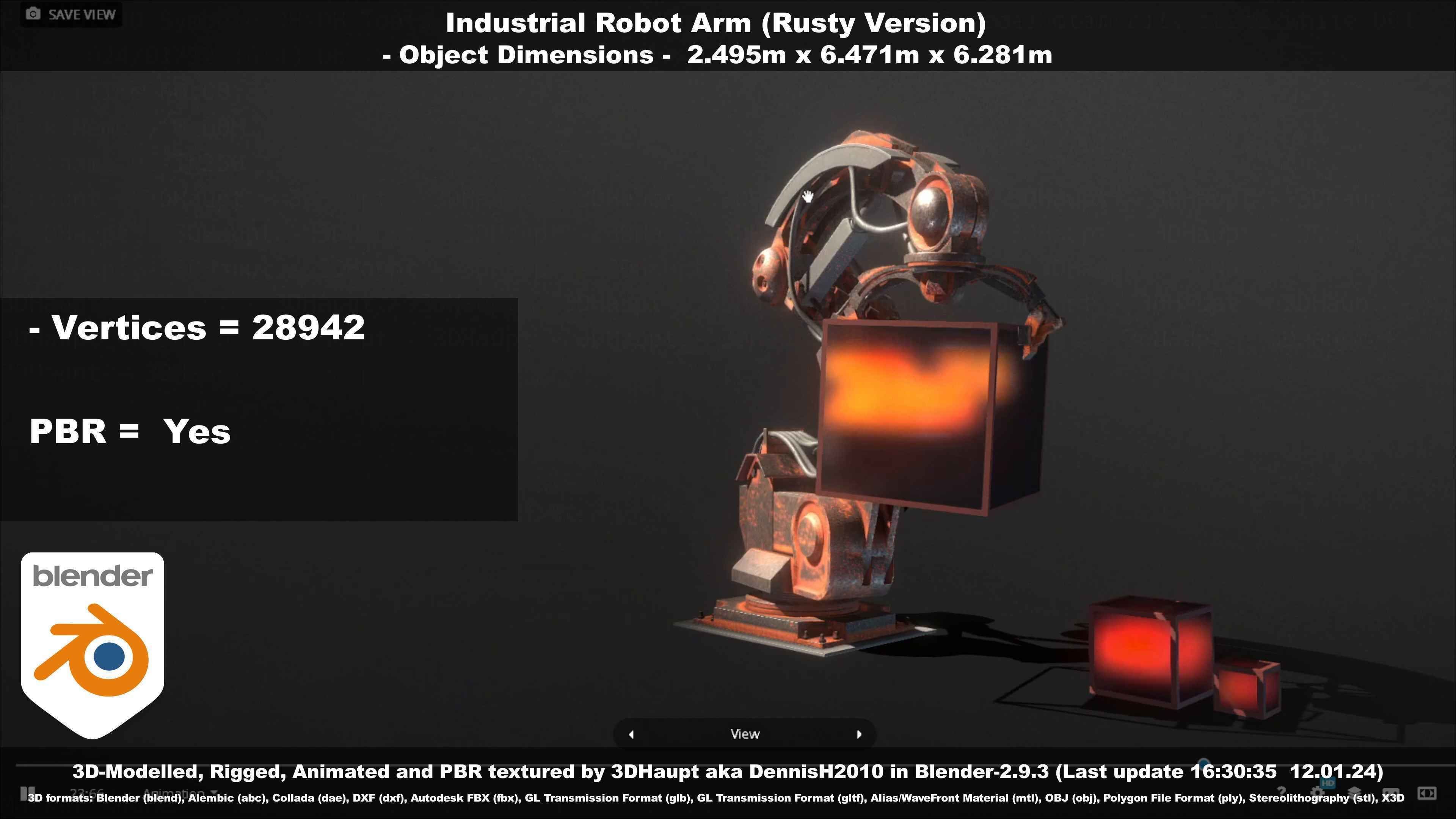 Rigged Industrial Robot Arm Rusty Version Low-poly 3D model_49