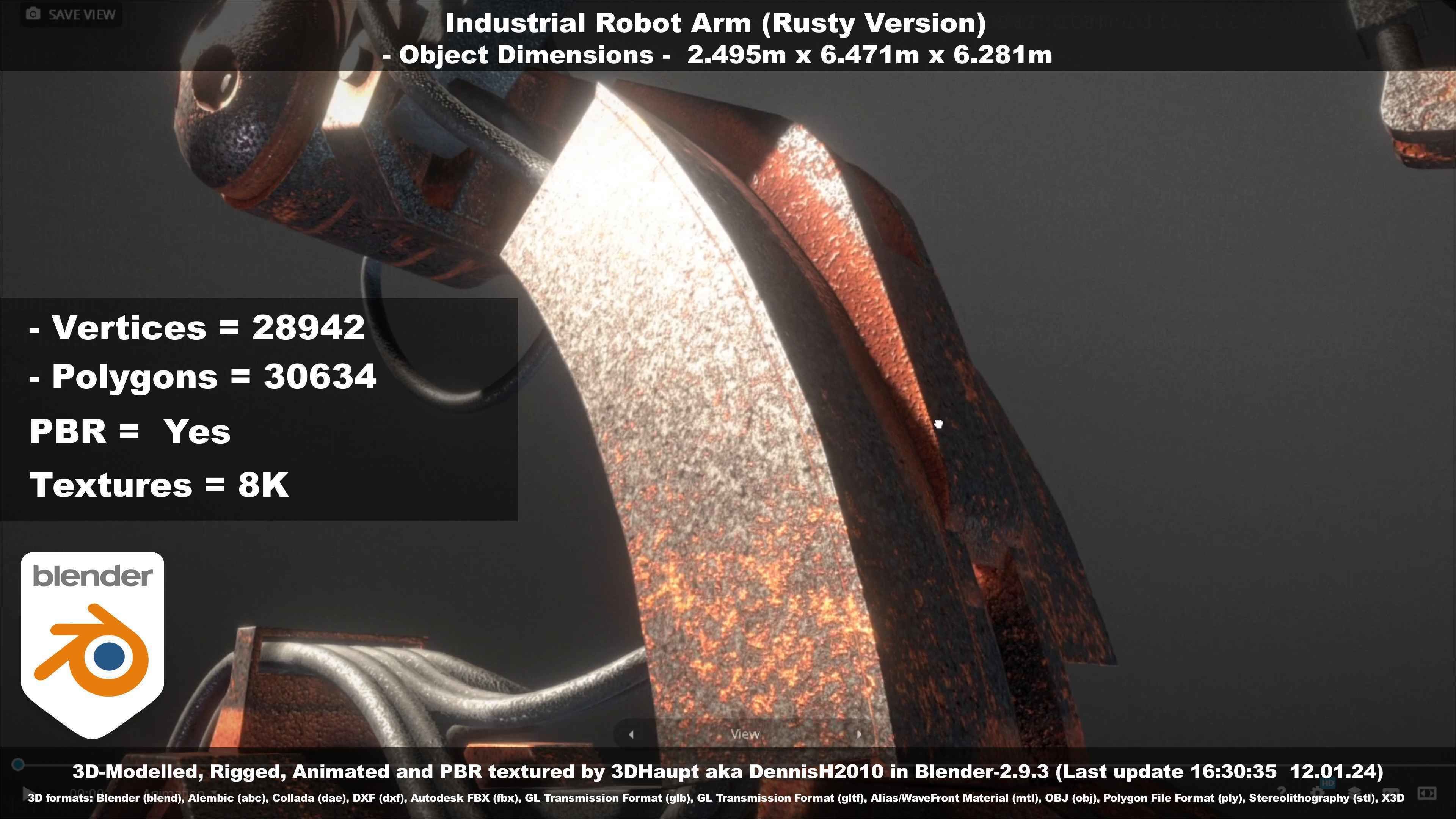 Rigged Industrial Robot Arm Rusty Version Low-poly 3D model_41
