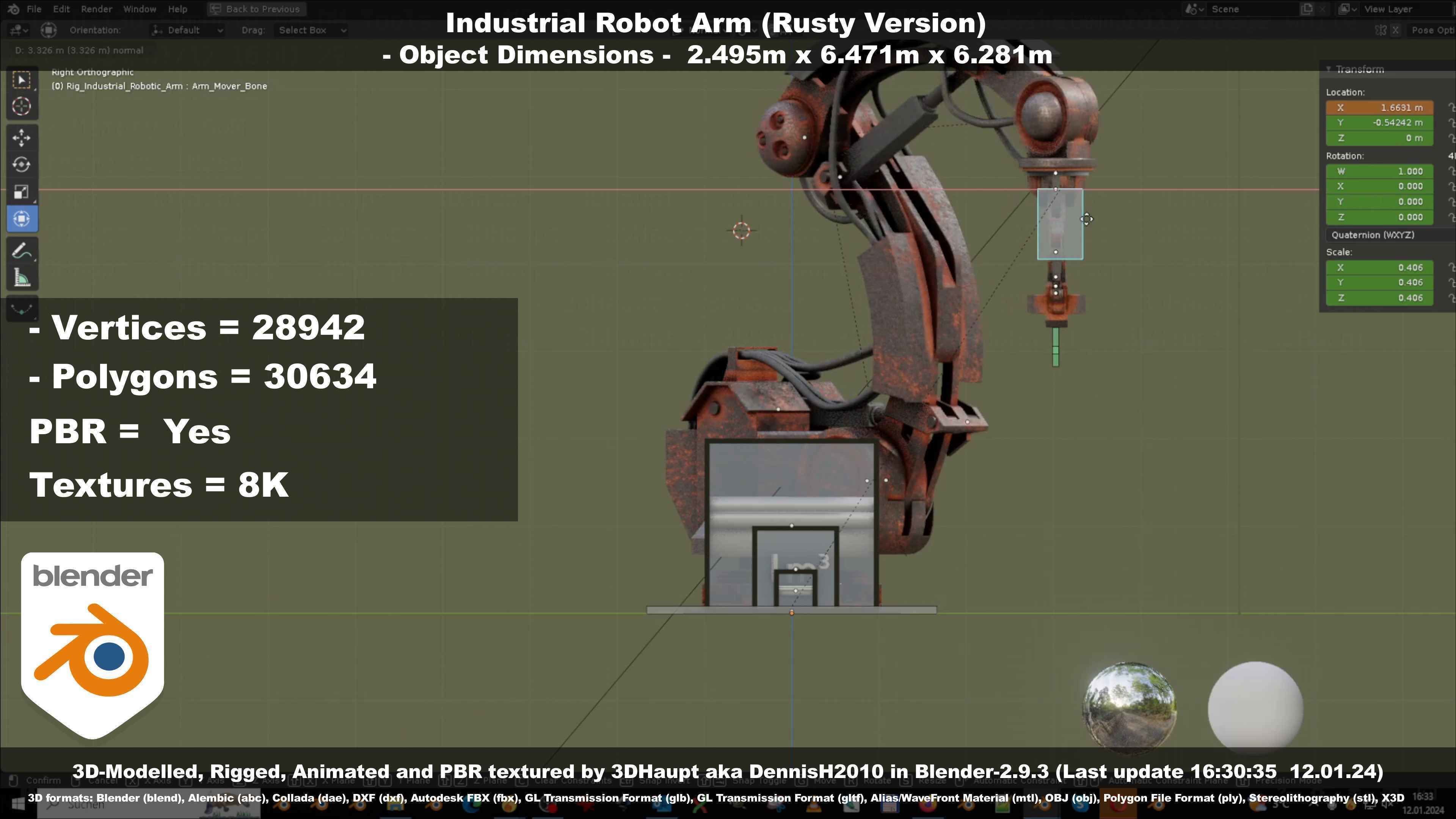 Rigged Industrial Robot Arm Rusty Version Low-poly 3D model_69