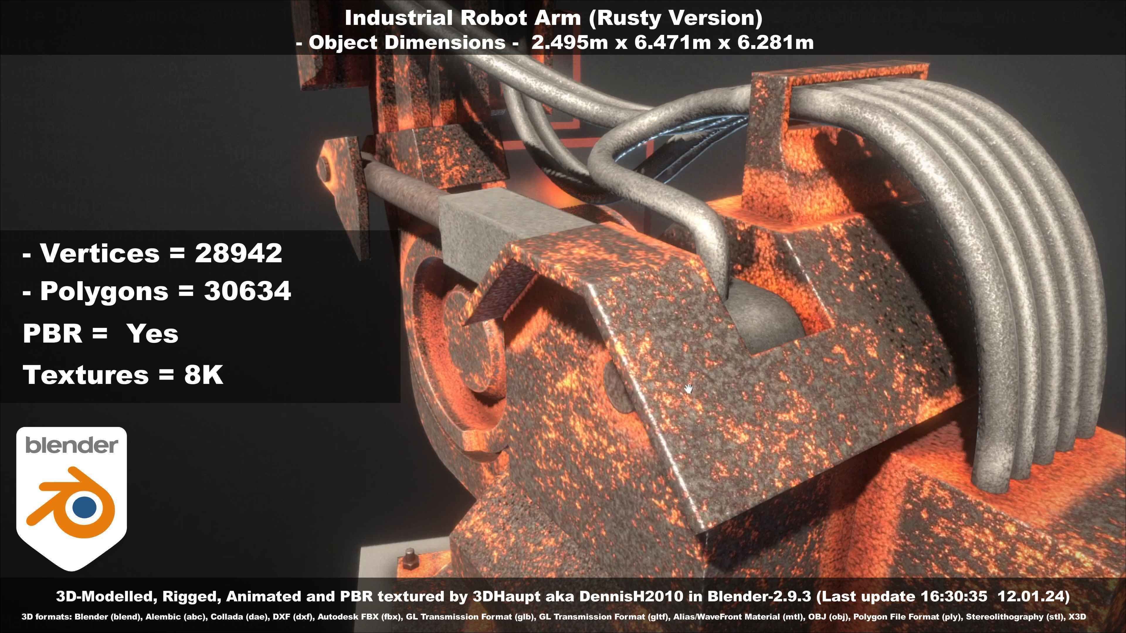 Rigged Industrial Robot Arm Rusty Version Low-poly 3D model_110