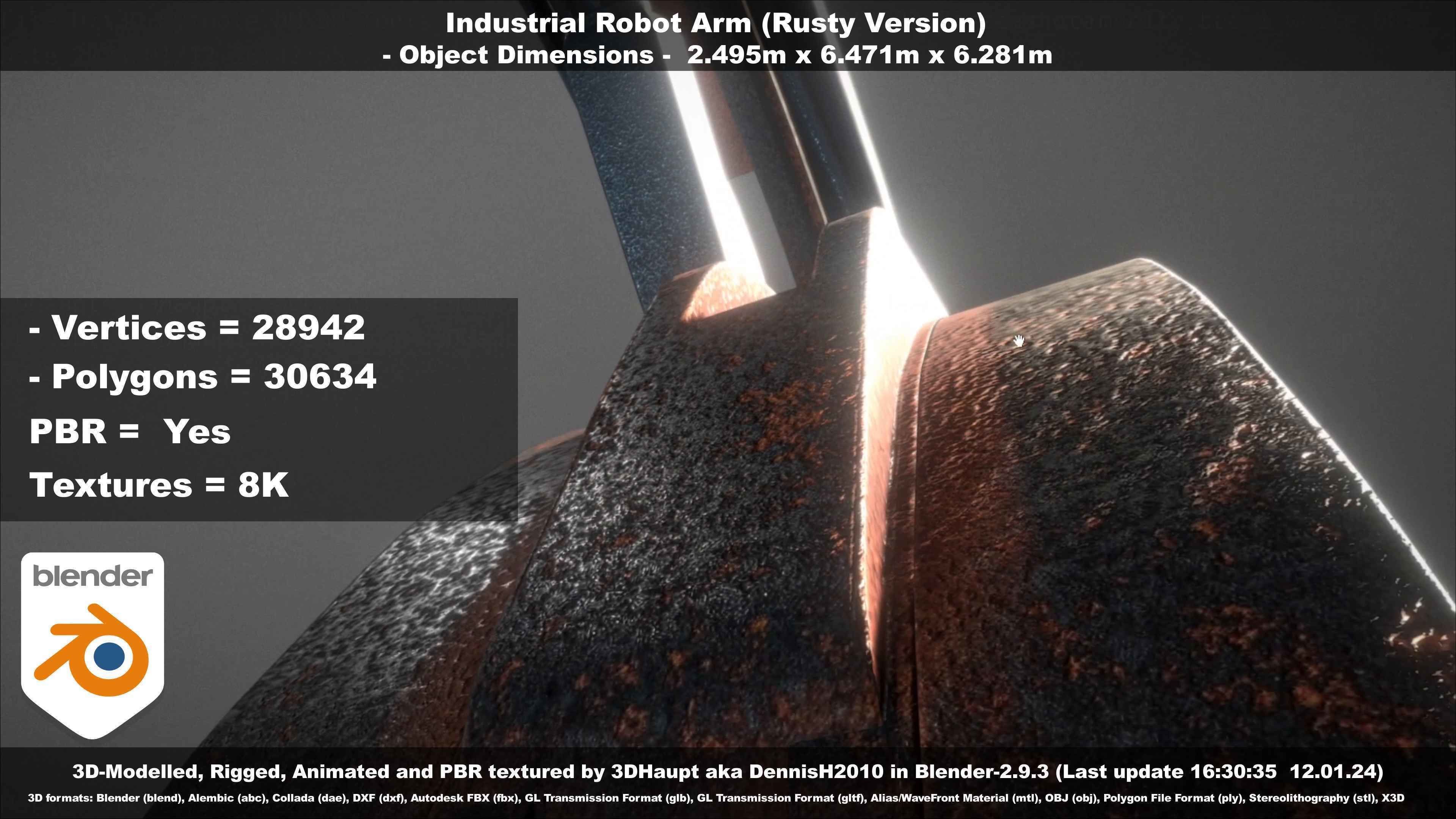 Rigged Industrial Robot Arm Rusty Version Low-poly 3D model_39