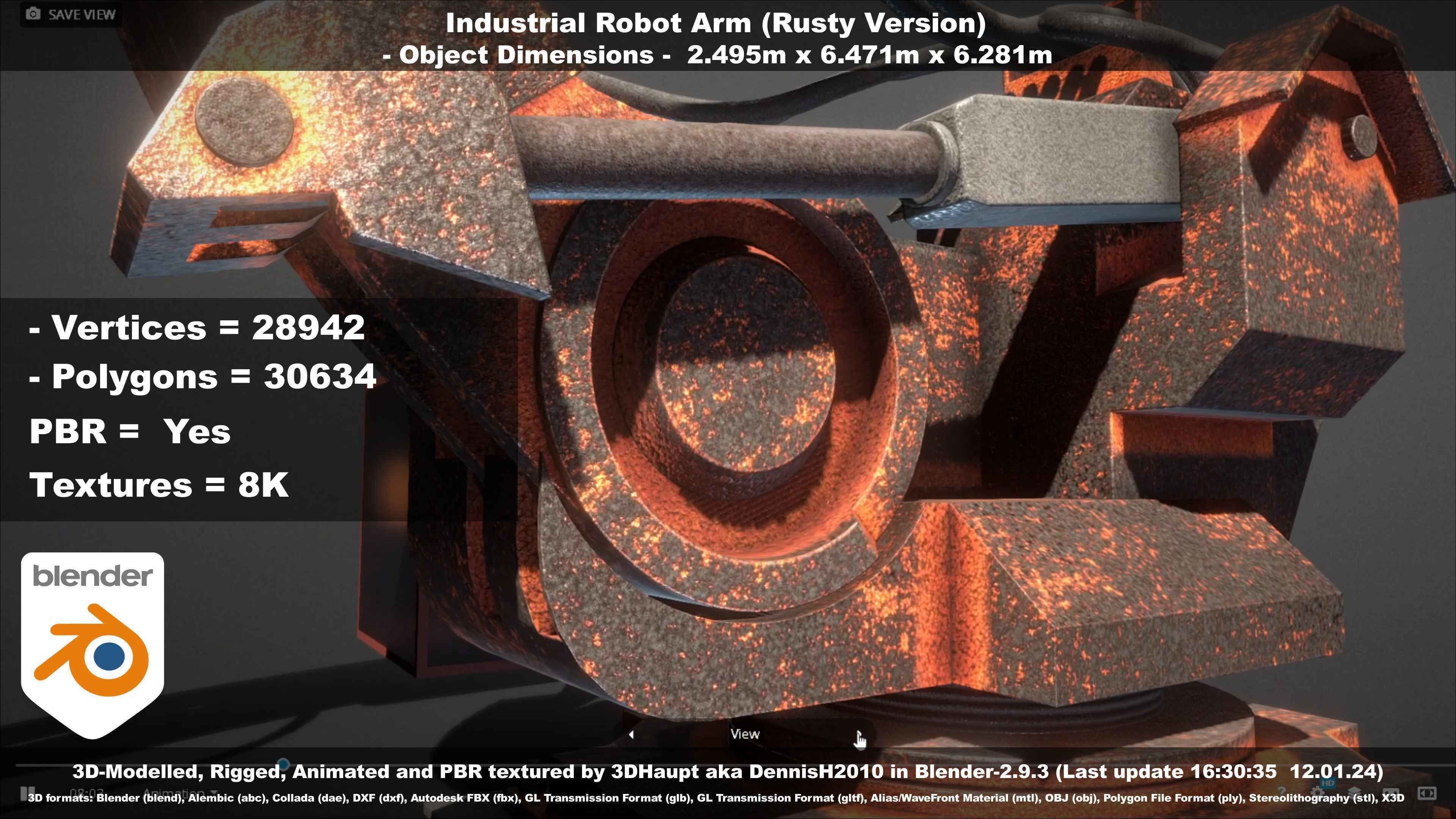 Rigged Industrial Robot Arm Rusty Version Low-poly 3D model_88