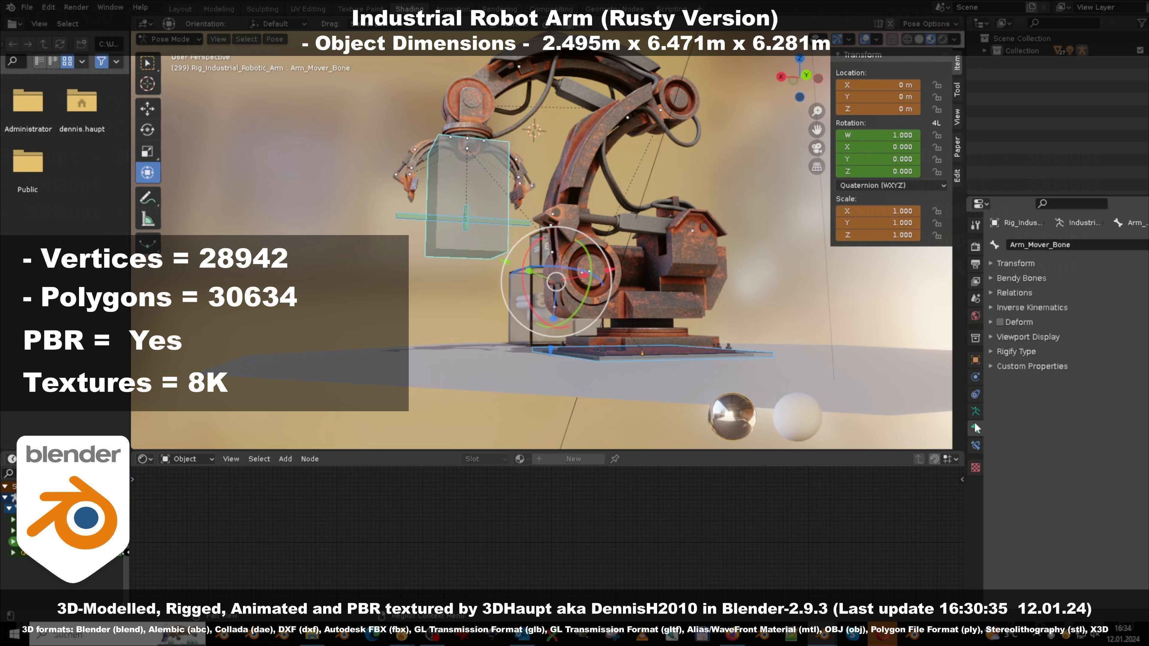 Rigged Industrial Robot Arm Rusty Version Low-poly 3D model_76