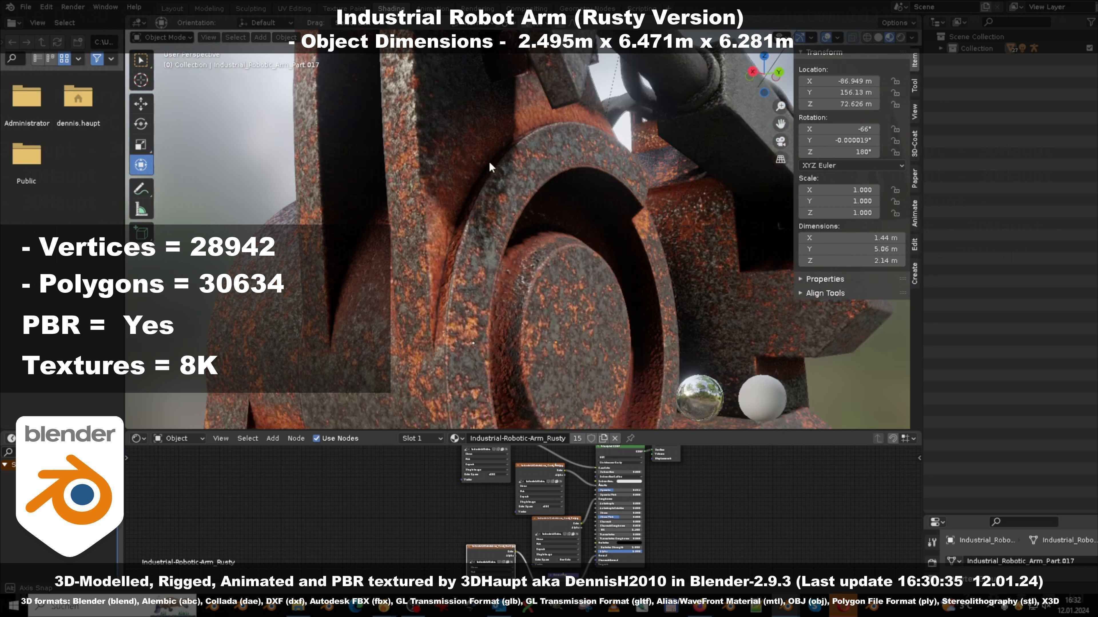 Rigged Industrial Robot Arm Rusty Version Low-poly 3D model_56