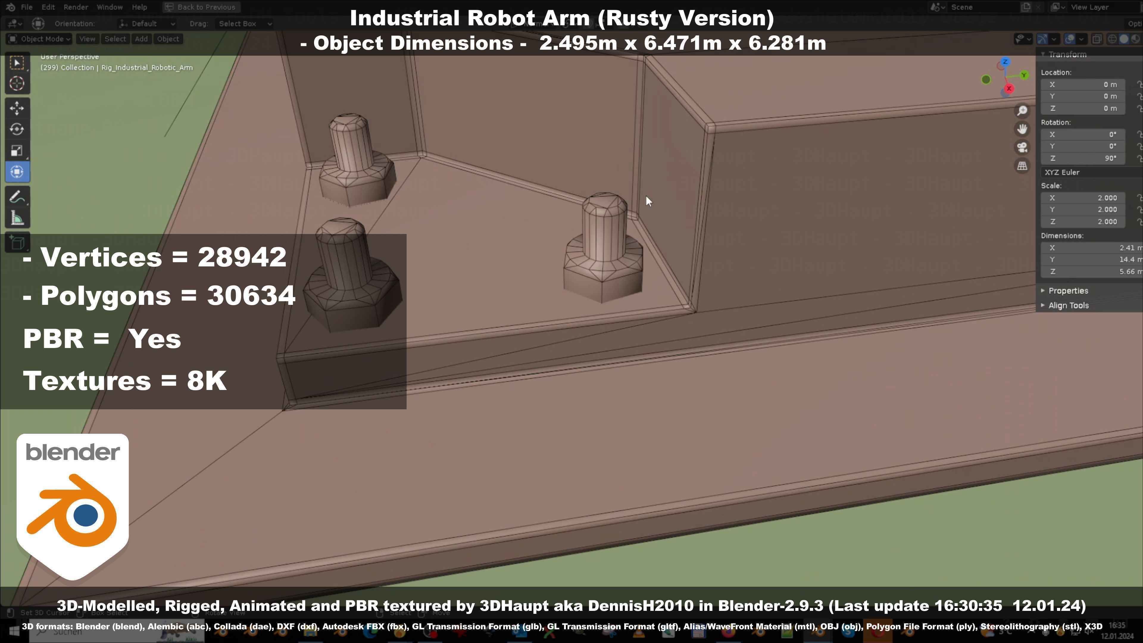 Rigged Industrial Robot Arm Rusty Version Low-poly 3D model_111
