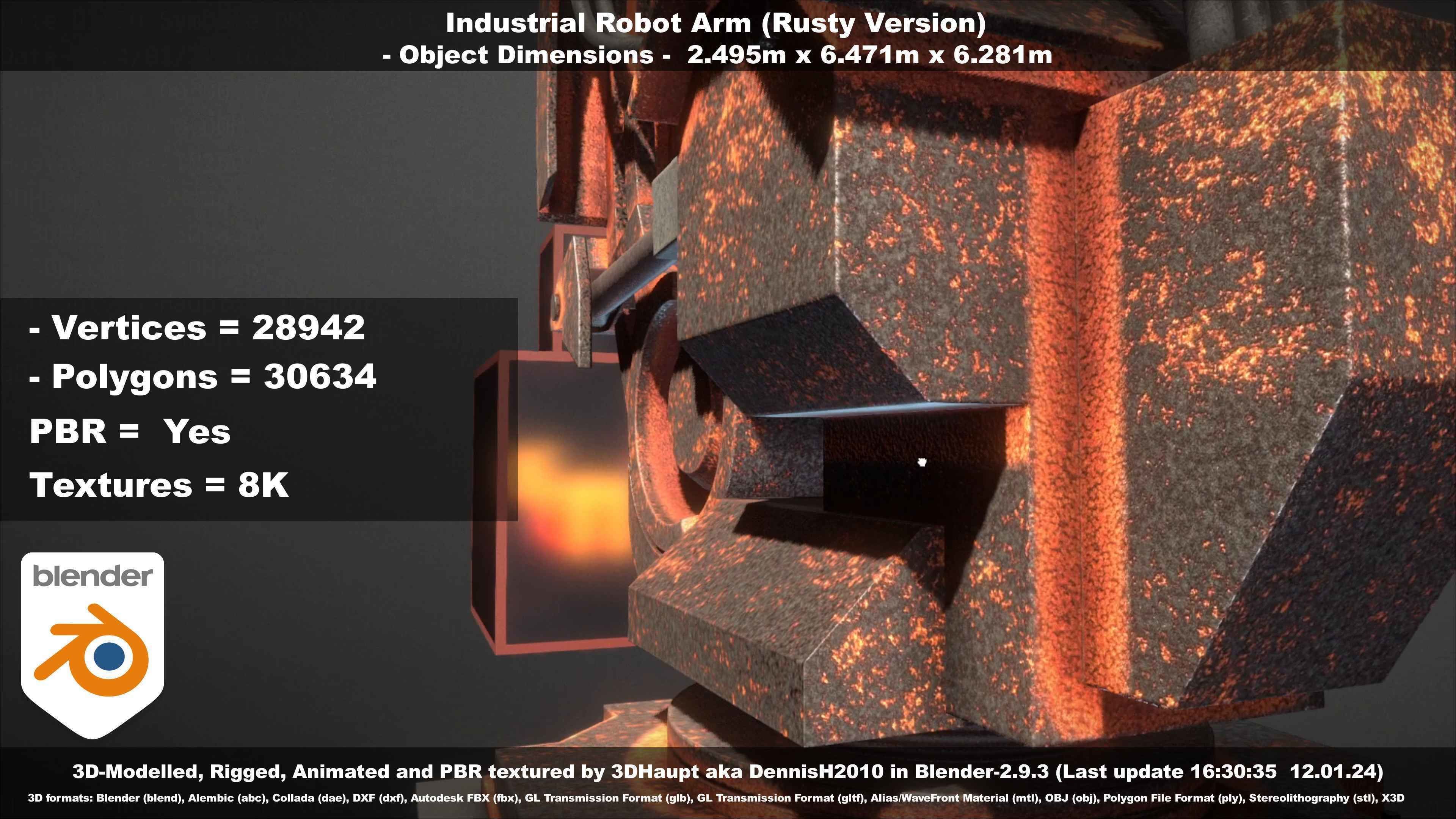 Rigged Industrial Robot Arm Rusty Version Low-poly 3D model_99
