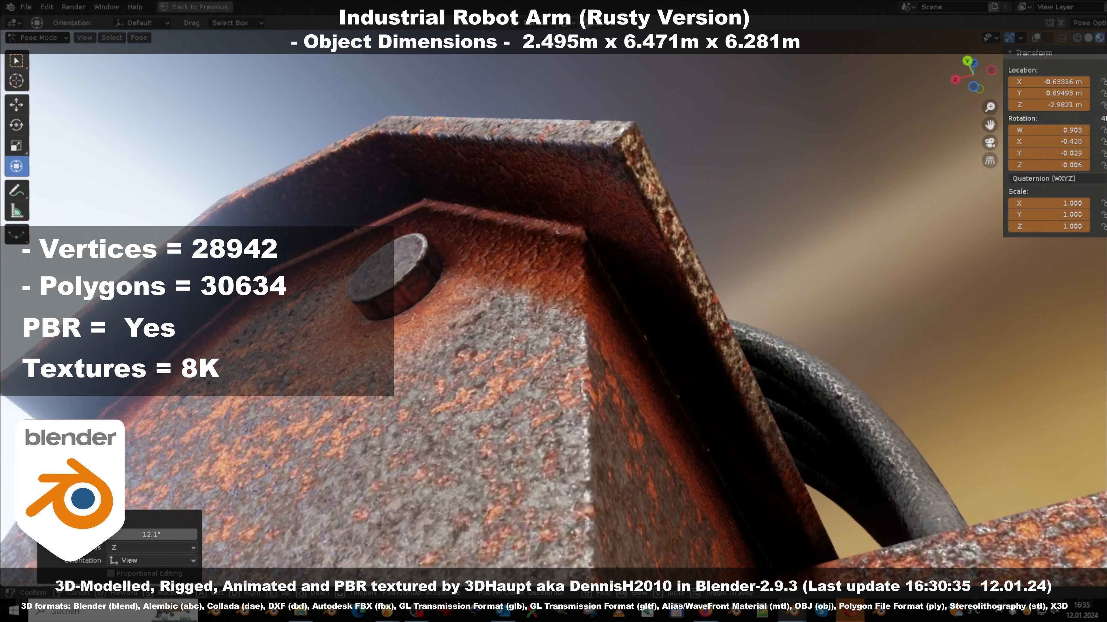 Rigged Industrial Robot Arm Rusty Version Low-poly 3D model_102