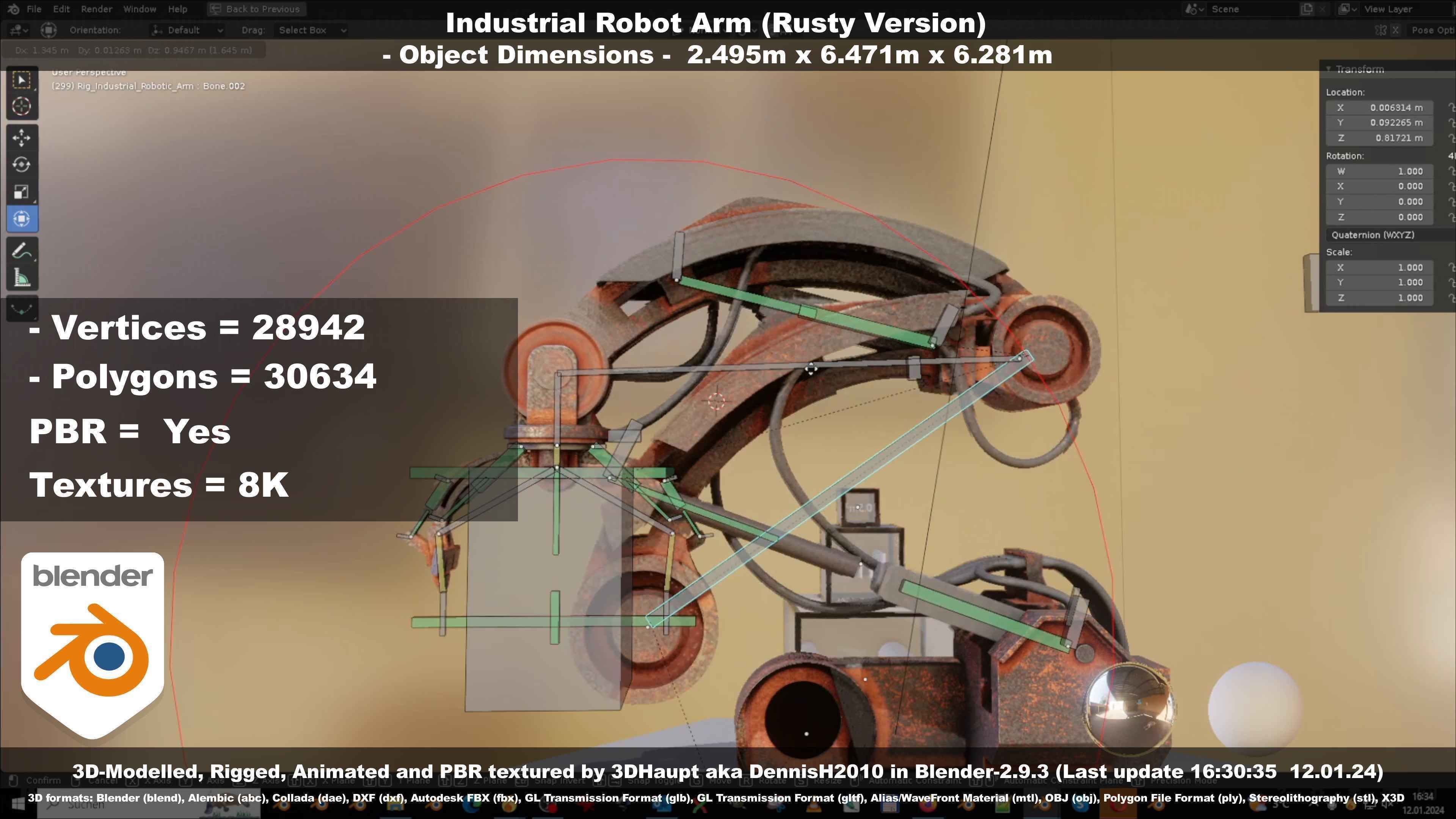 Rigged Industrial Robot Arm Rusty Version Low-poly 3D model_82