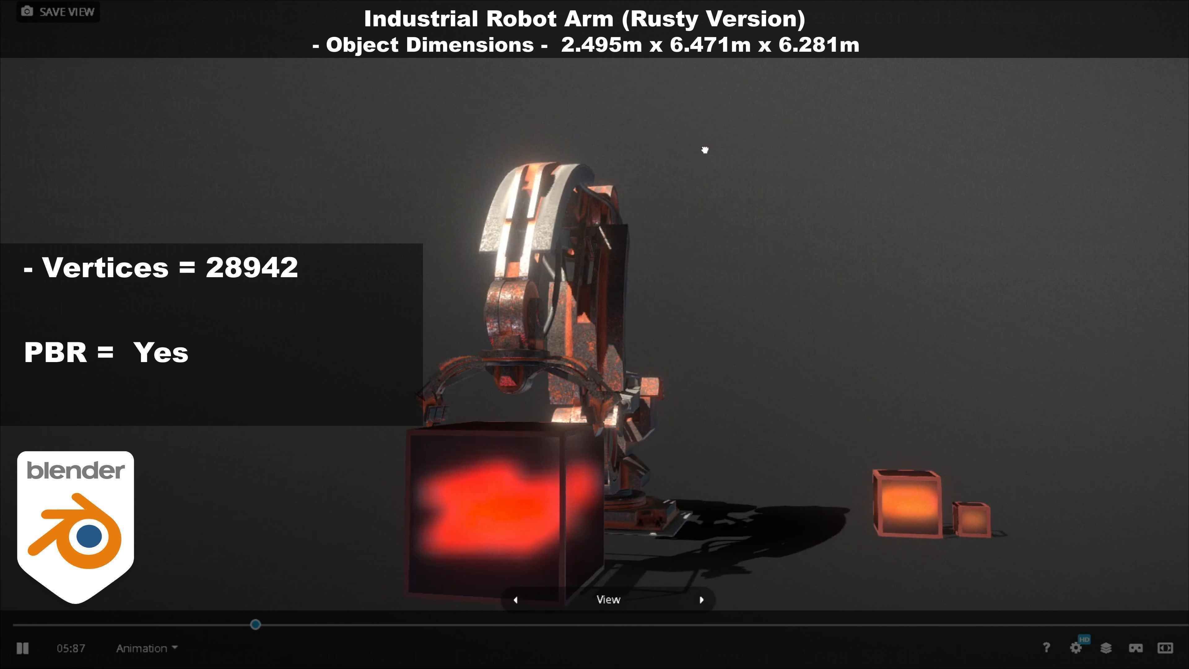 Rigged Industrial Robot Arm Rusty Version Low-poly 3D model_51