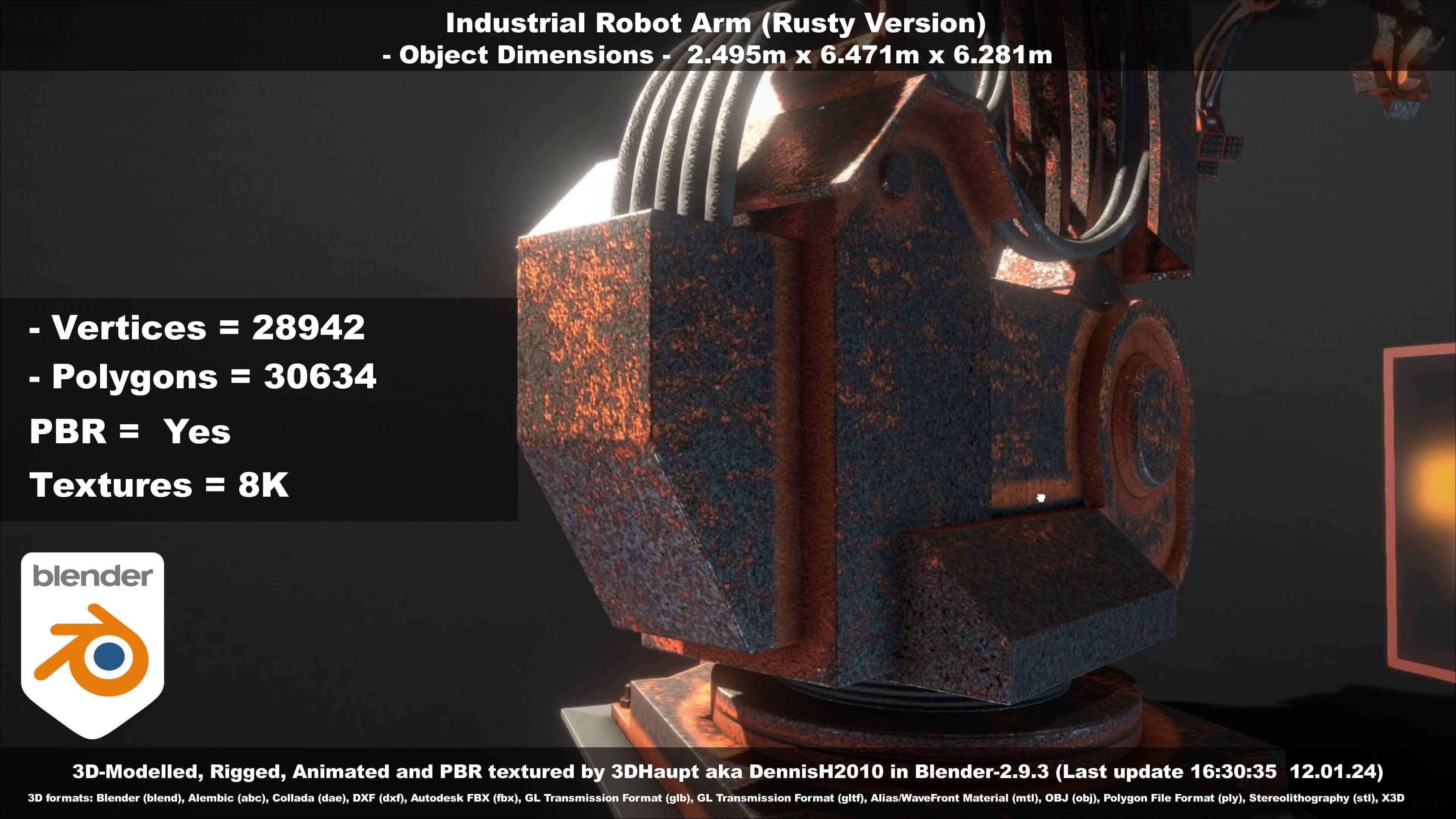 Rigged Industrial Robot Arm Rusty Version Low-poly 3D model_26