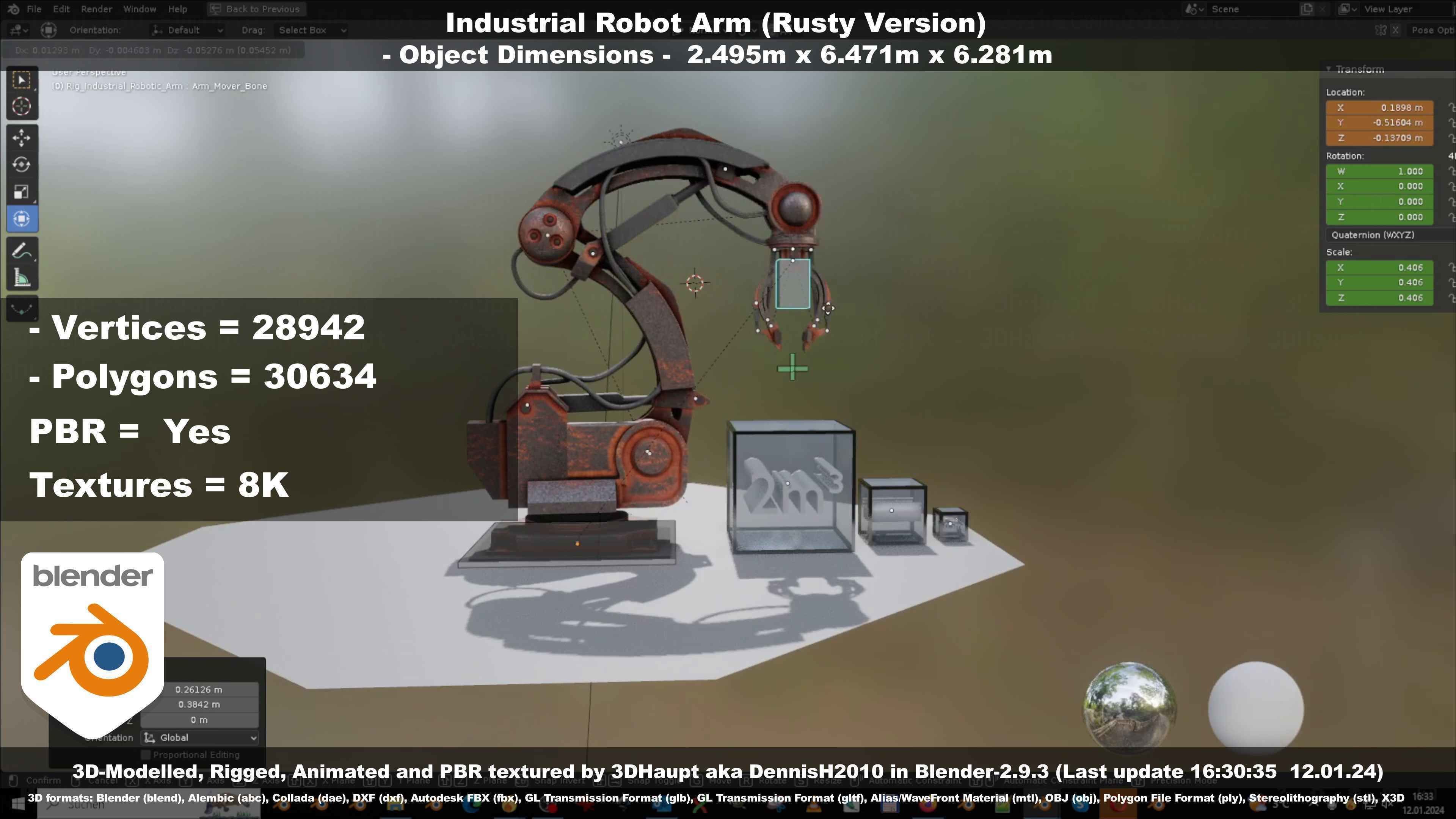 Rigged Industrial Robot Arm Rusty Version Low-poly 3D model_70