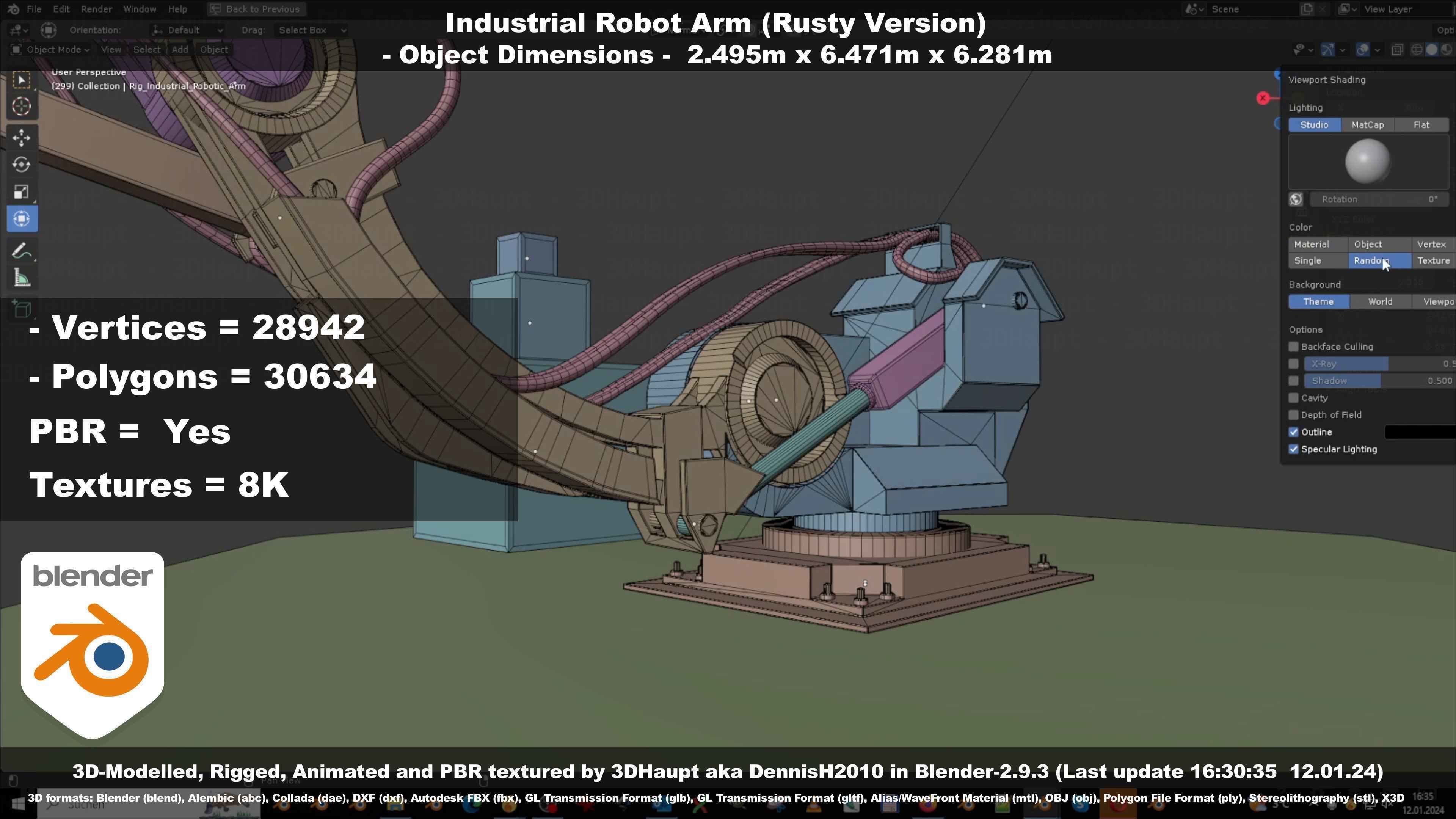 Rigged Industrial Robot Arm Rusty Version Low-poly 3D model_108