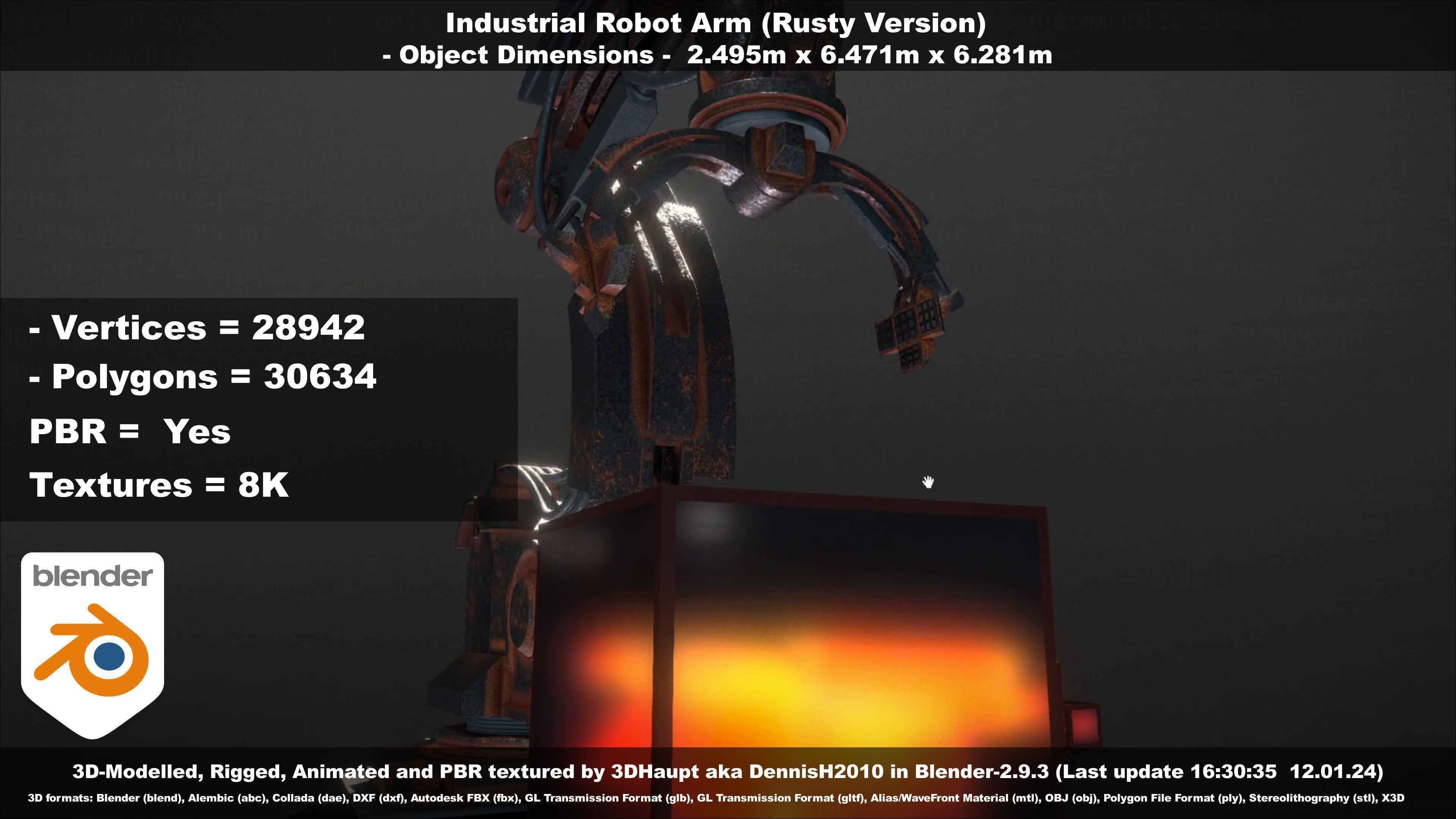 Rigged Industrial Robot Arm Rusty Version Low-poly 3D model_66