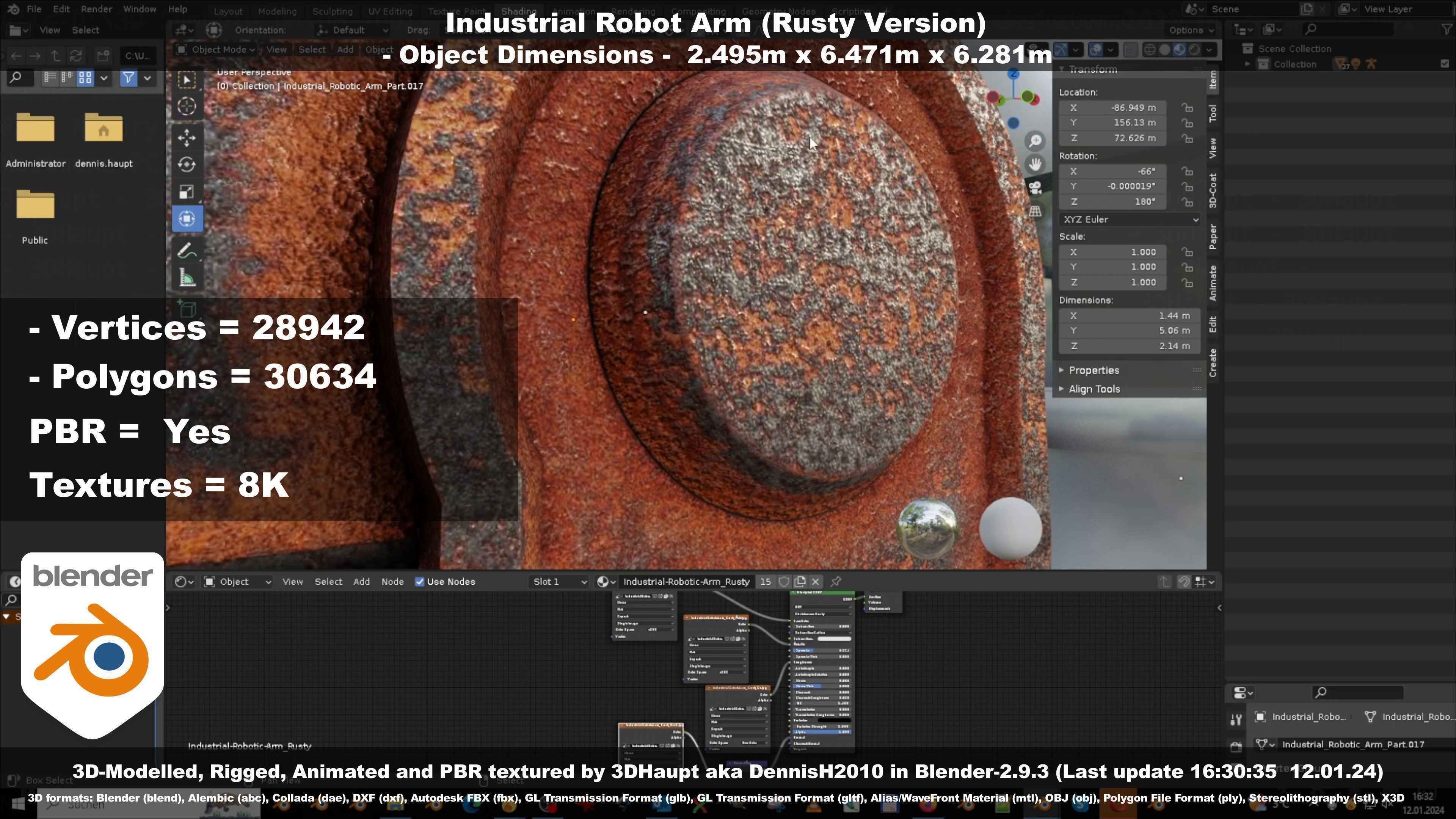 Rigged Industrial Robot Arm Rusty Version Low-poly 3D model_54