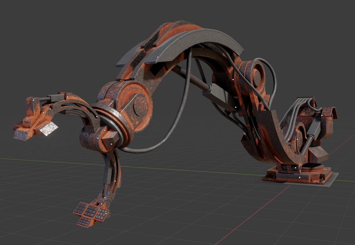 Rigged Industrial Robot Arm Rusty Version Low-poly 3D model_4