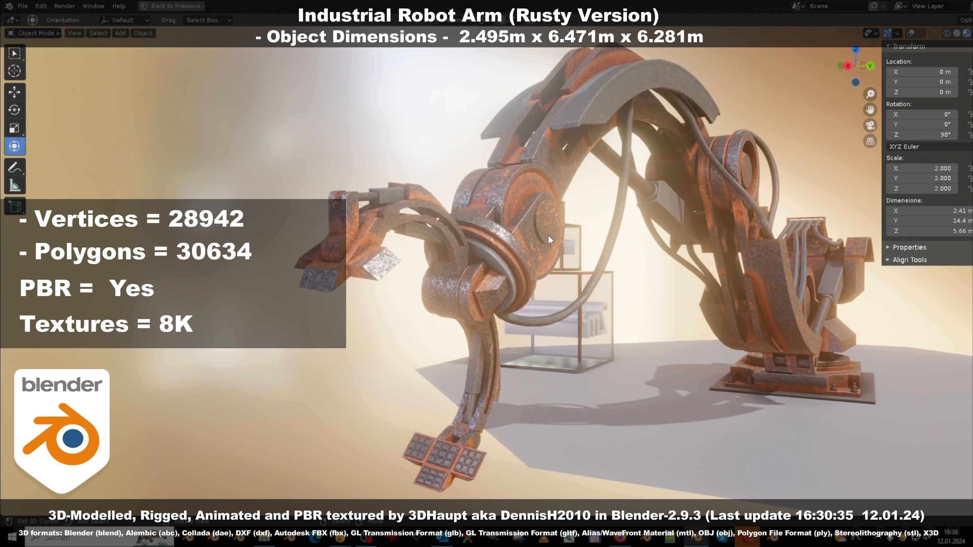 Rigged Industrial Robot Arm Rusty Version Low-poly 3D model_21