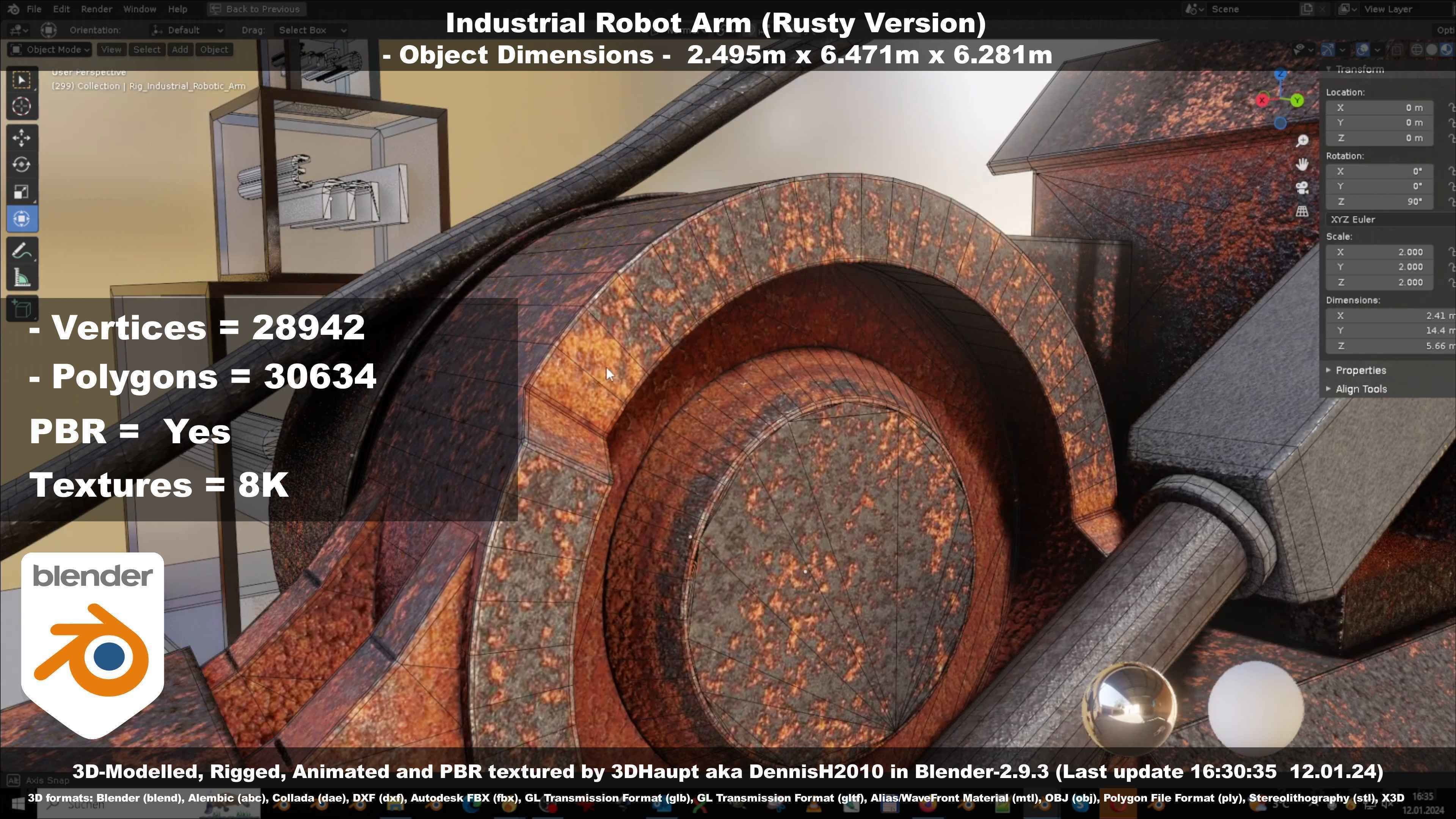 Rigged Industrial Robot Arm Rusty Version Low-poly 3D model_106