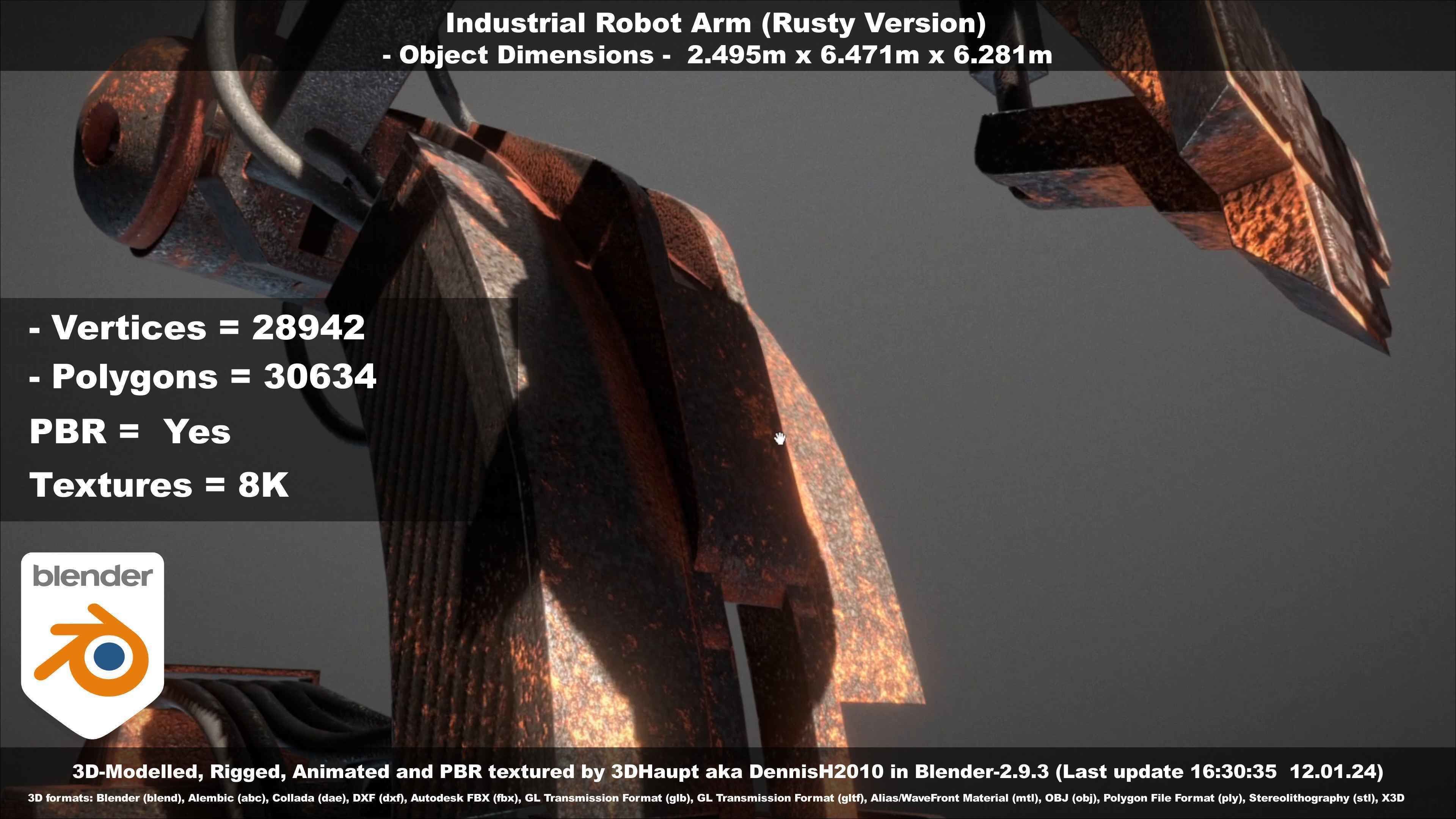 Rigged Industrial Robot Arm Rusty Version Low-poly 3D model_40