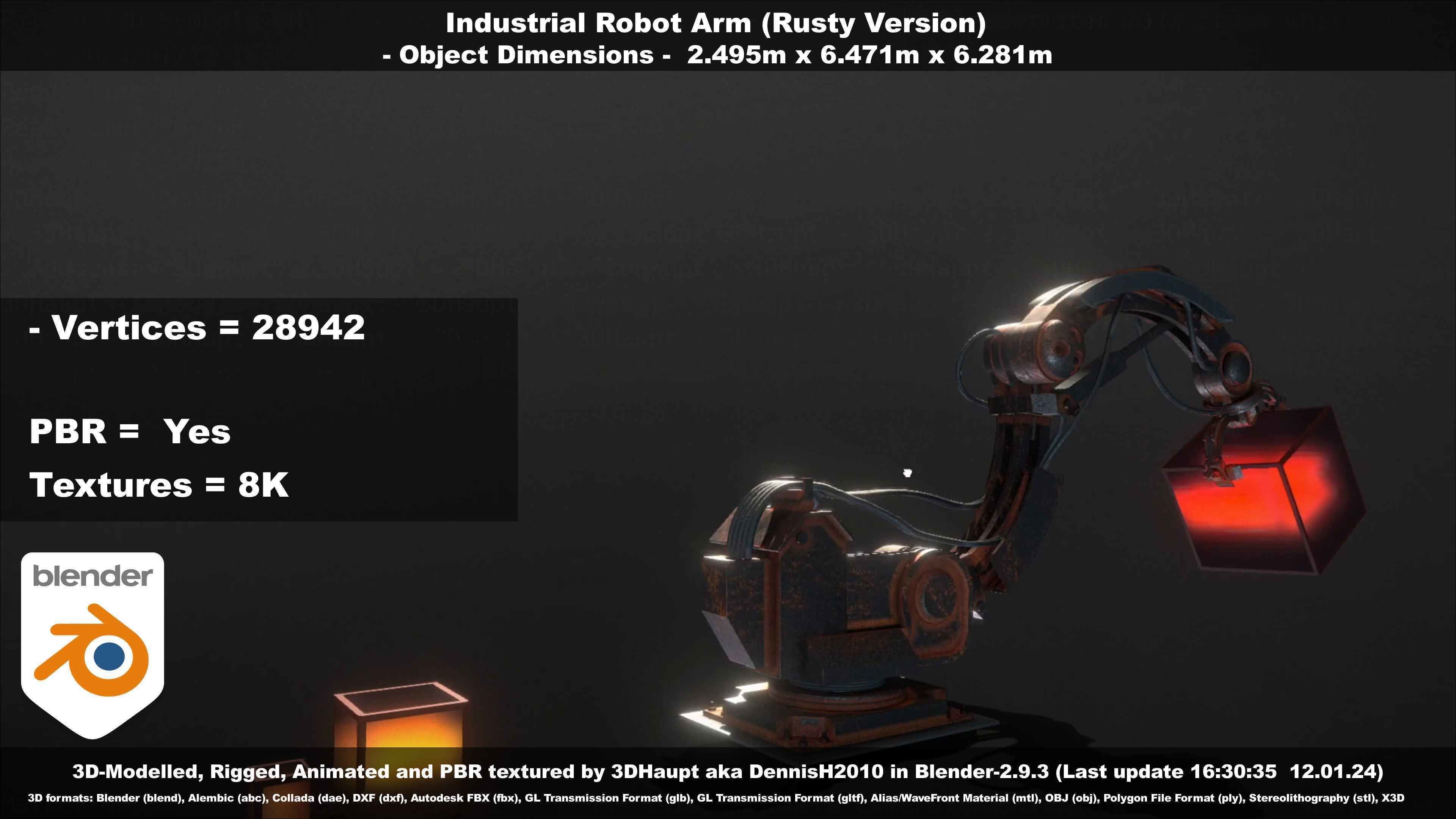 Rigged Industrial Robot Arm Rusty Version Low-poly 3D model_46
