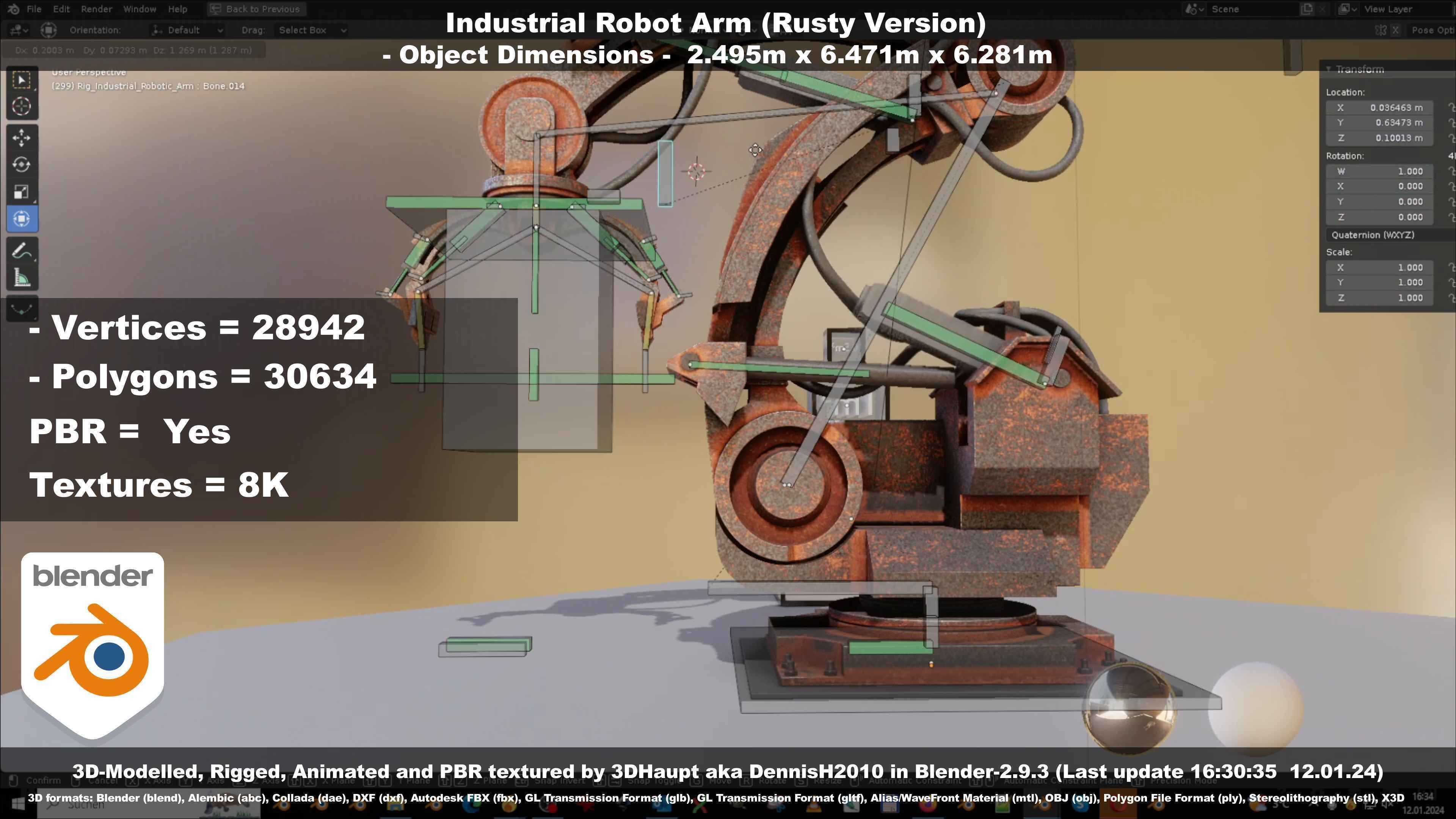 Rigged Industrial Robot Arm Rusty Version Low-poly 3D model_80