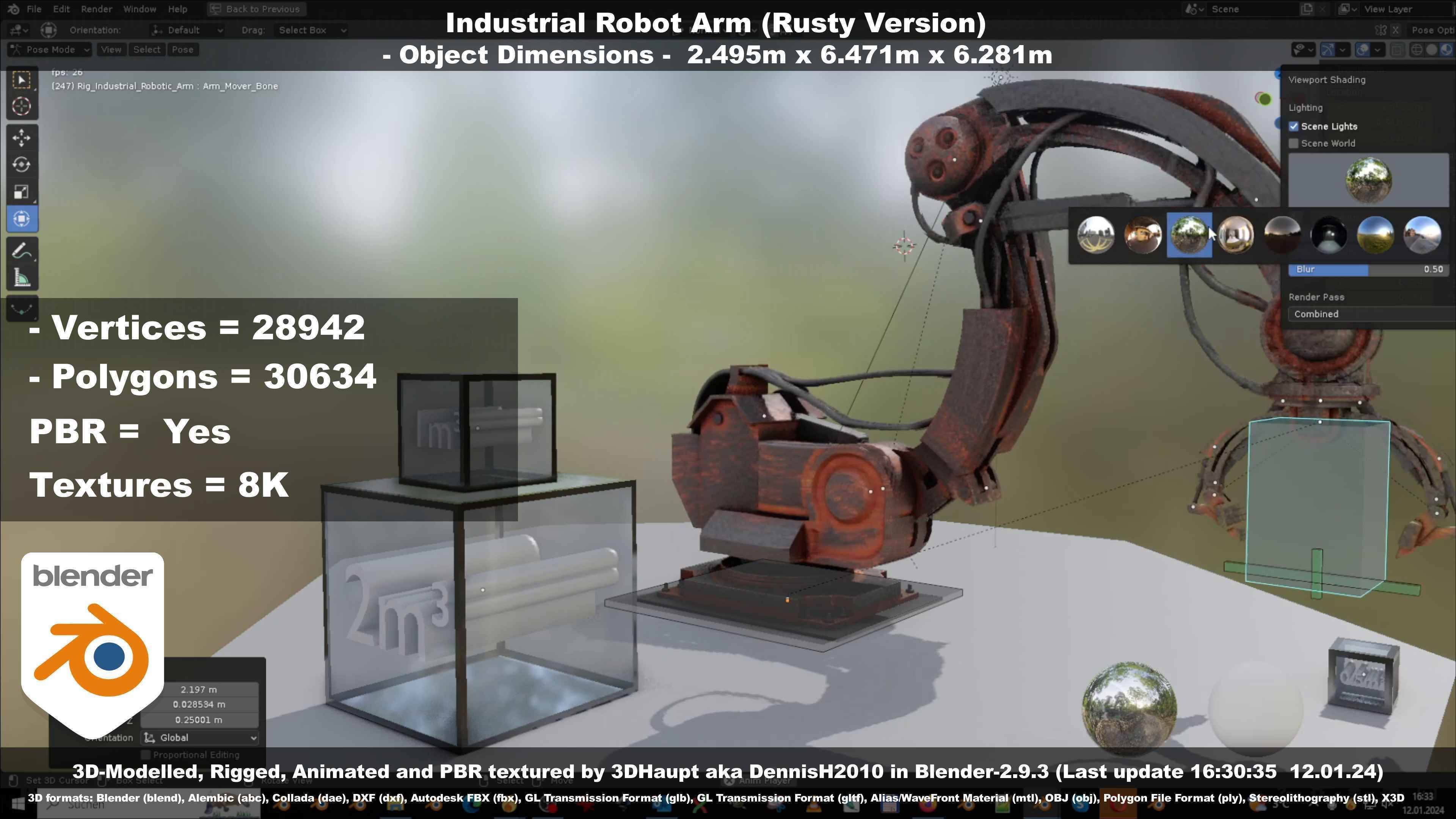Rigged Industrial Robot Arm Rusty Version Low-poly 3D model_72