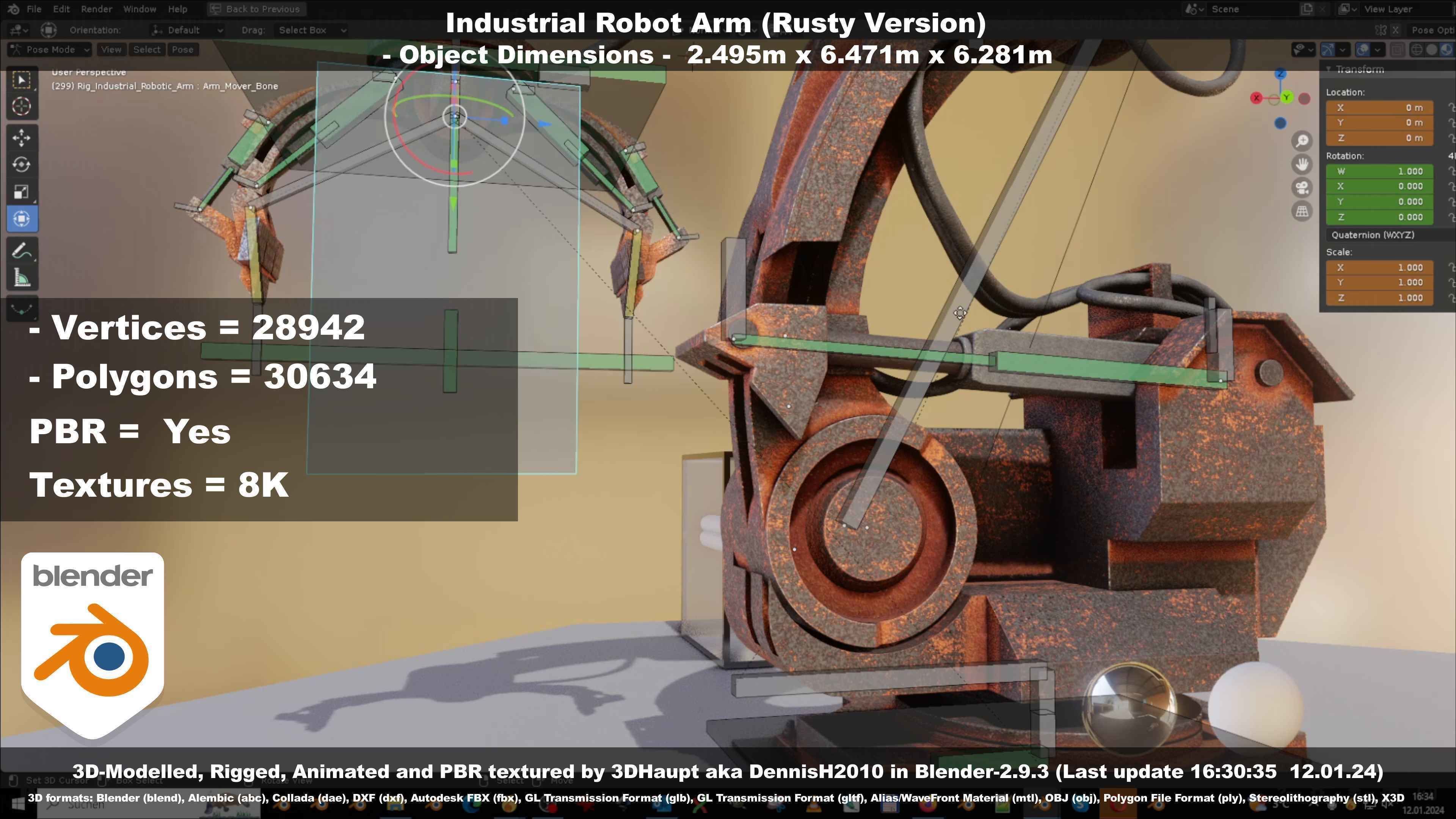 Rigged Industrial Robot Arm Rusty Version Low-poly 3D model_79