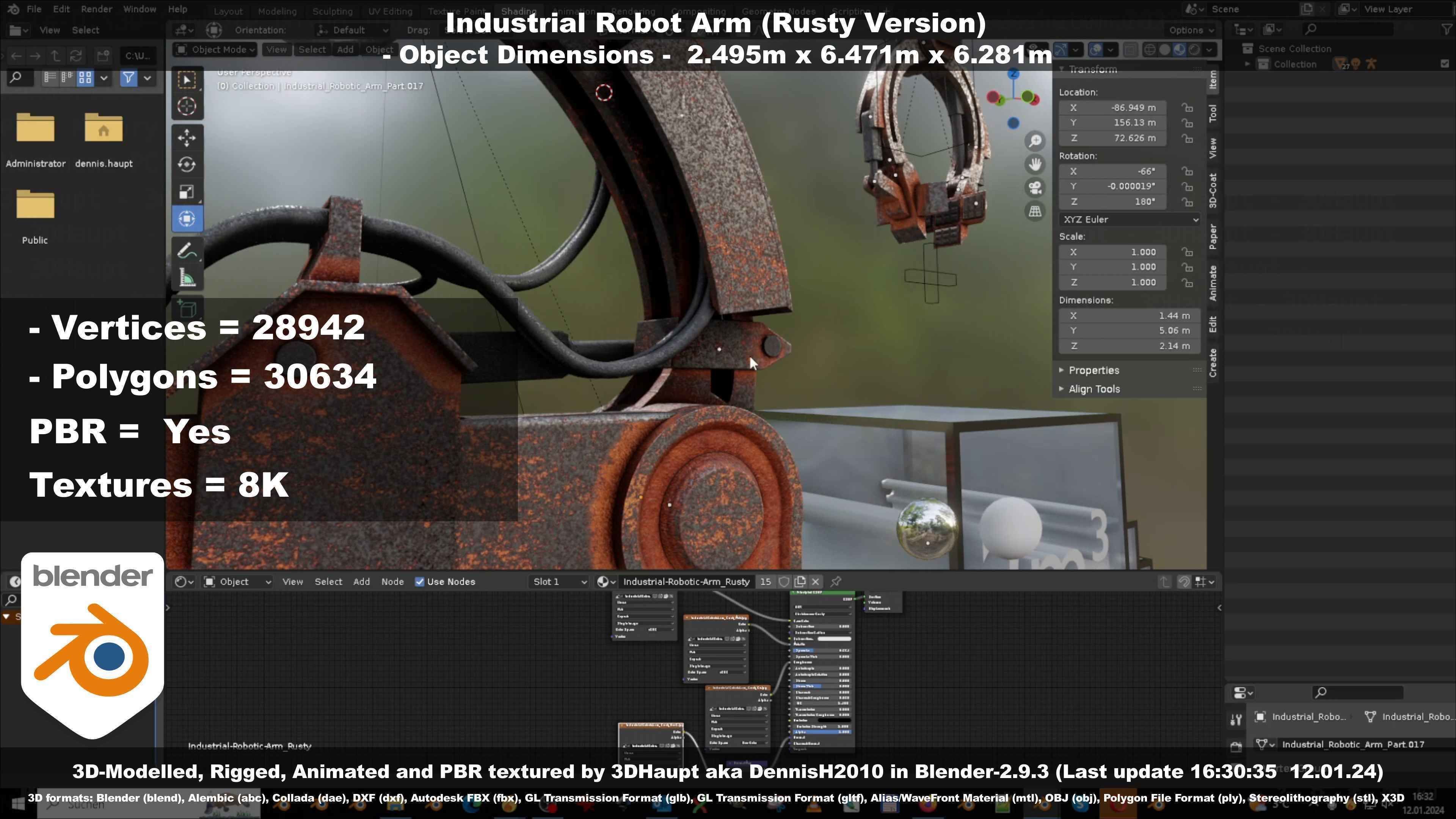 Rigged Industrial Robot Arm Rusty Version Low-poly 3D model_53