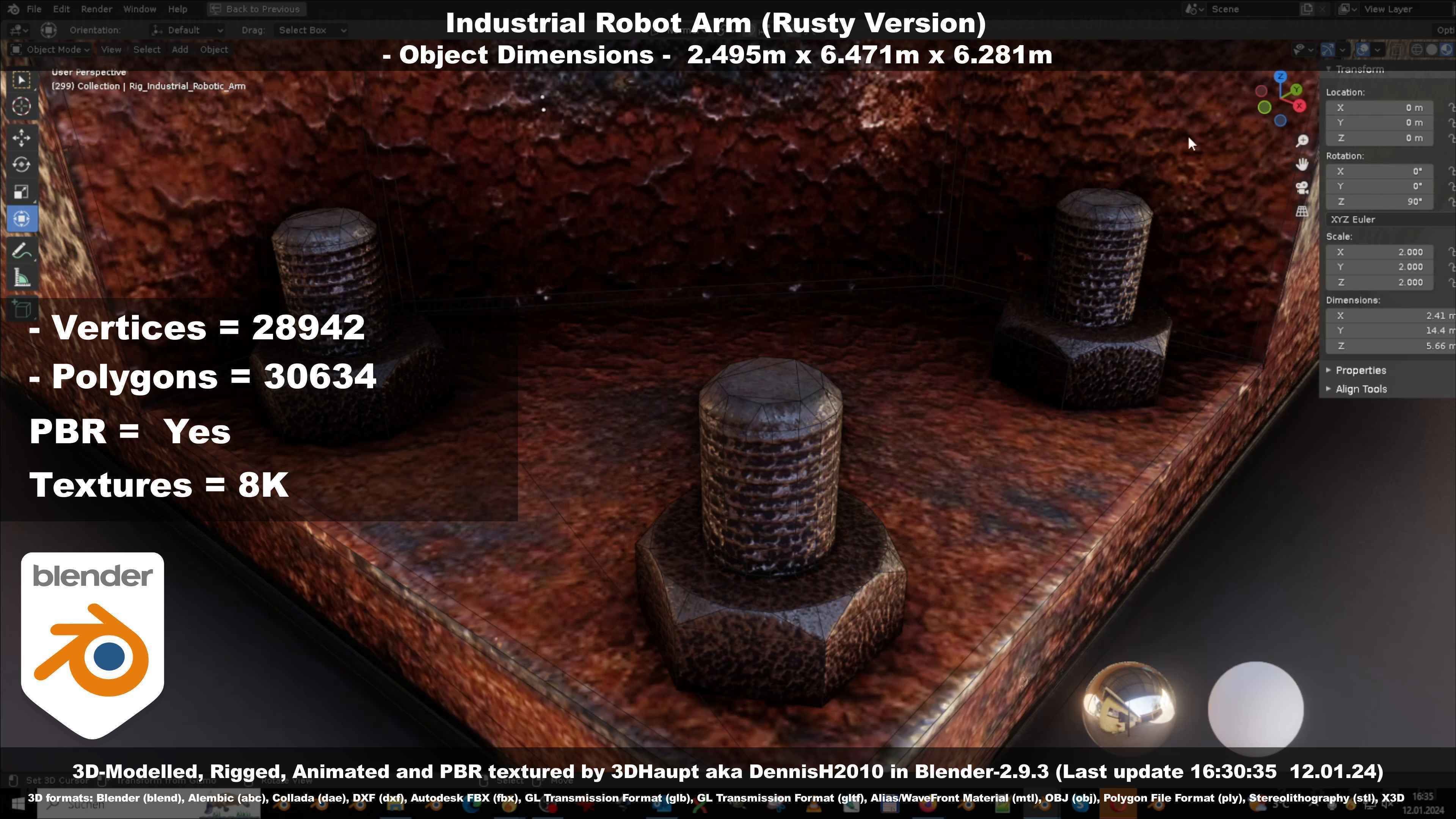 Rigged Industrial Robot Arm Rusty Version Low-poly 3D model_112