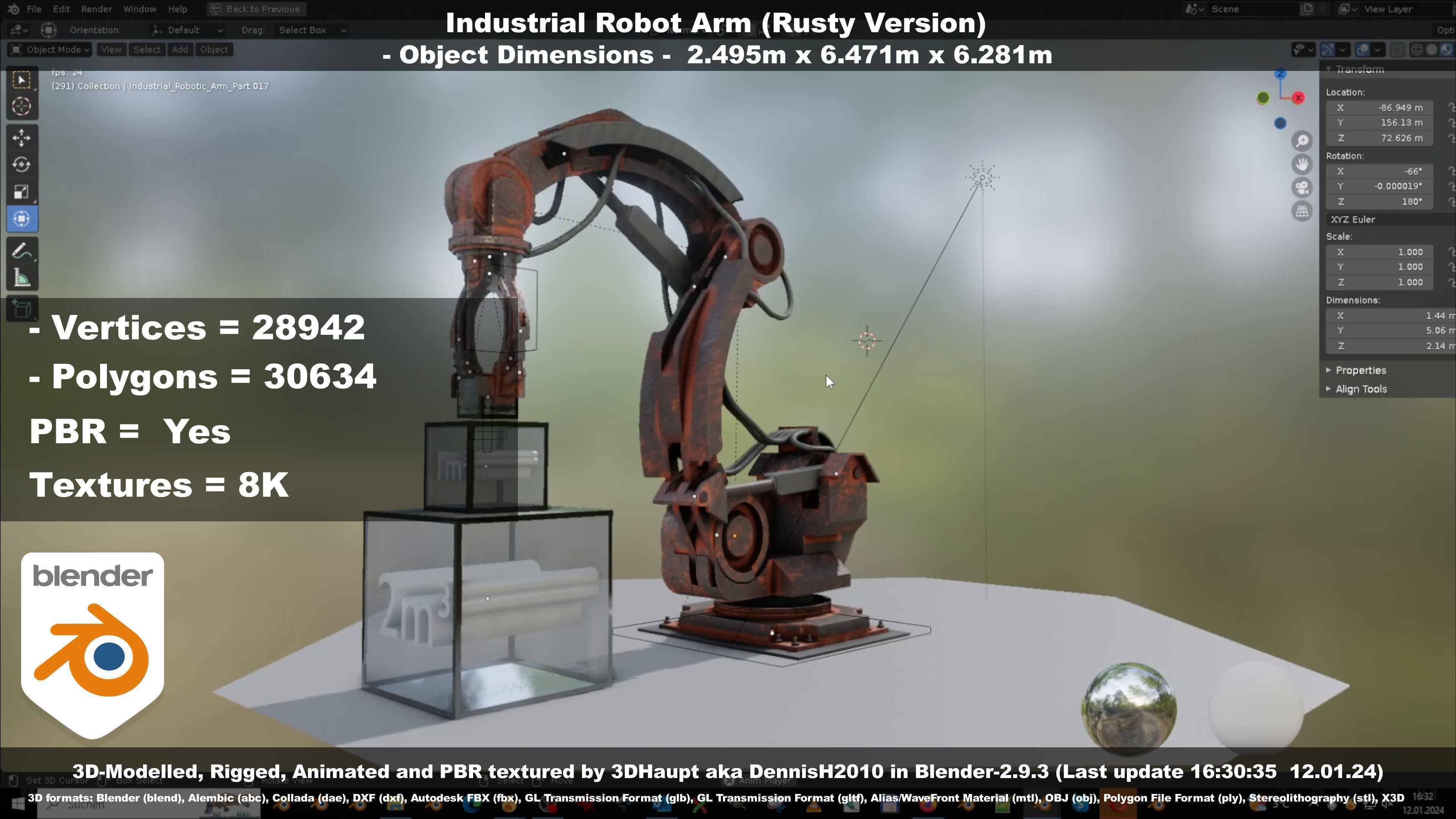 Rigged Industrial Robot Arm Rusty Version Low-poly 3D model_64