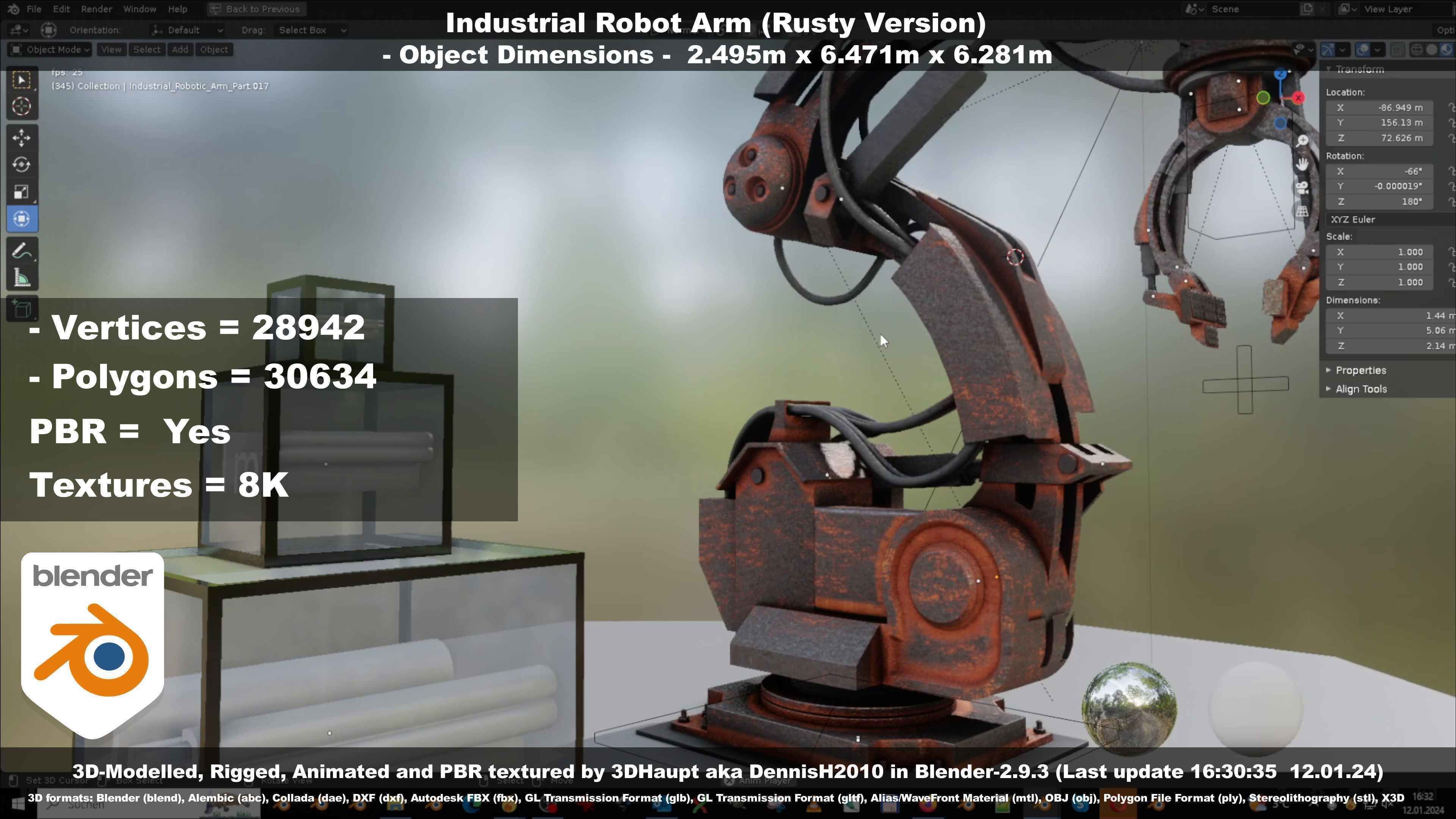 Rigged Industrial Robot Arm Rusty Version Low-poly 3D model_65