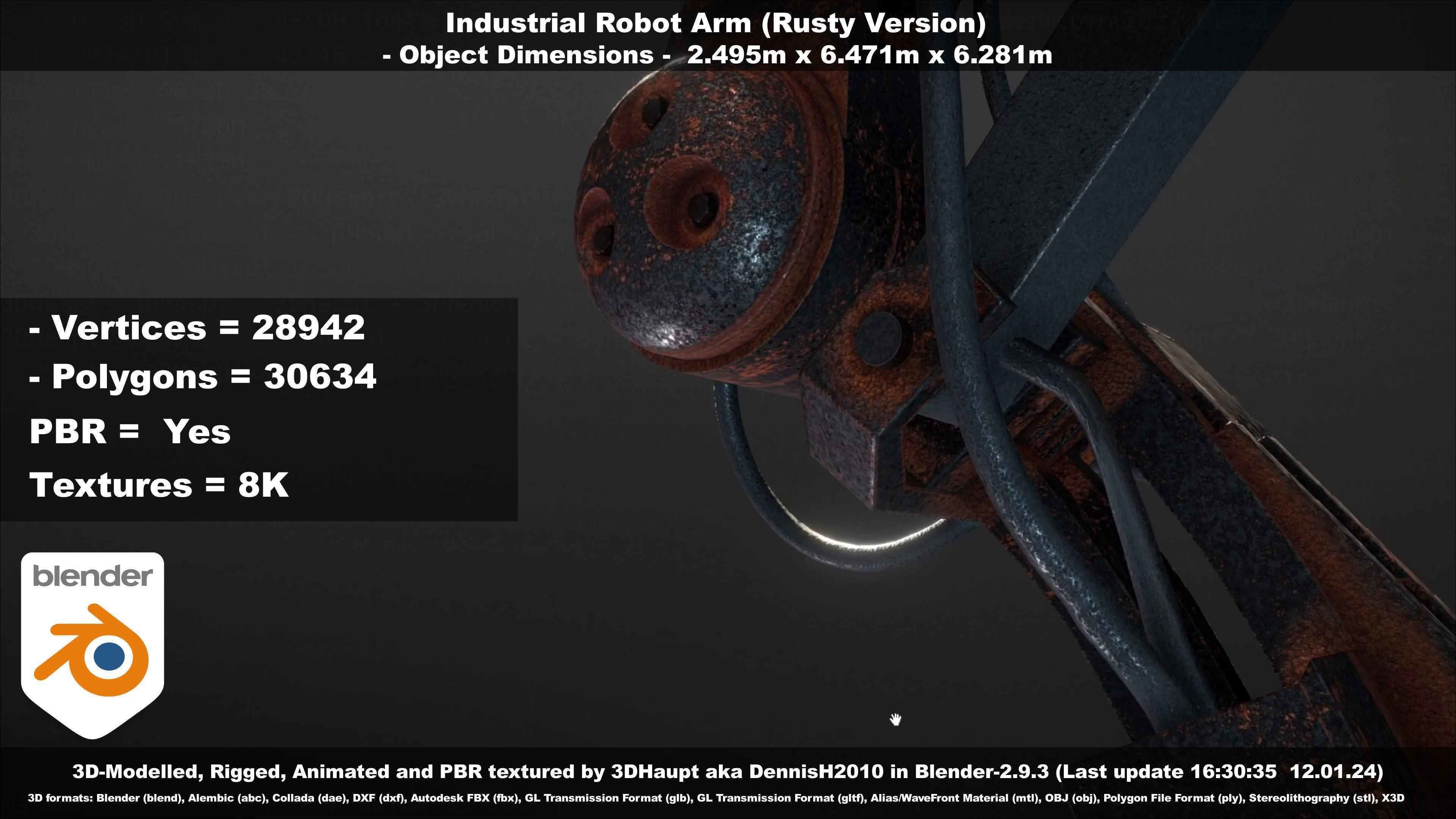 Rigged Industrial Robot Arm Rusty Version Low-poly 3D model_29