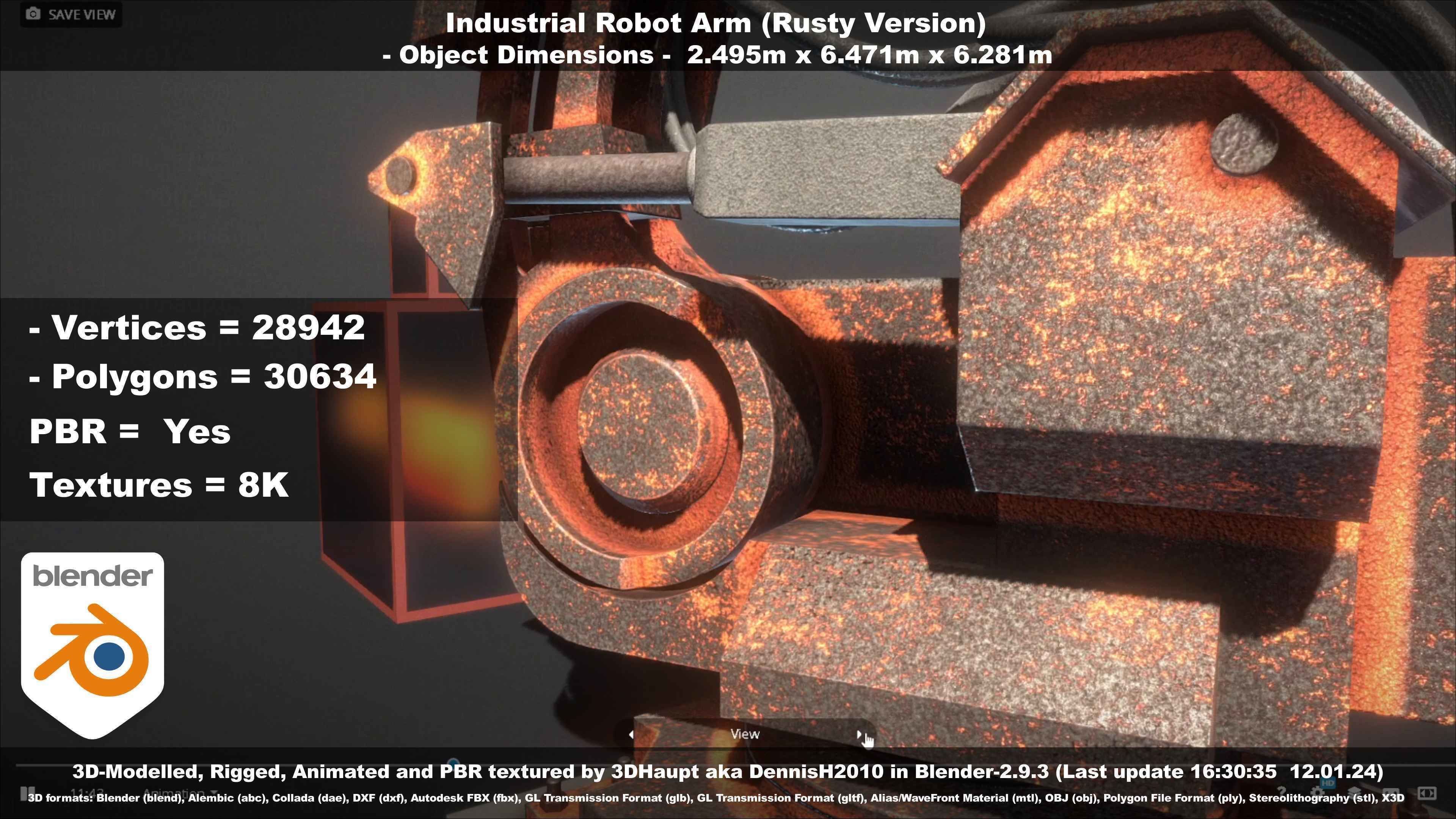 Rigged Industrial Robot Arm Rusty Version Low-poly 3D model_24