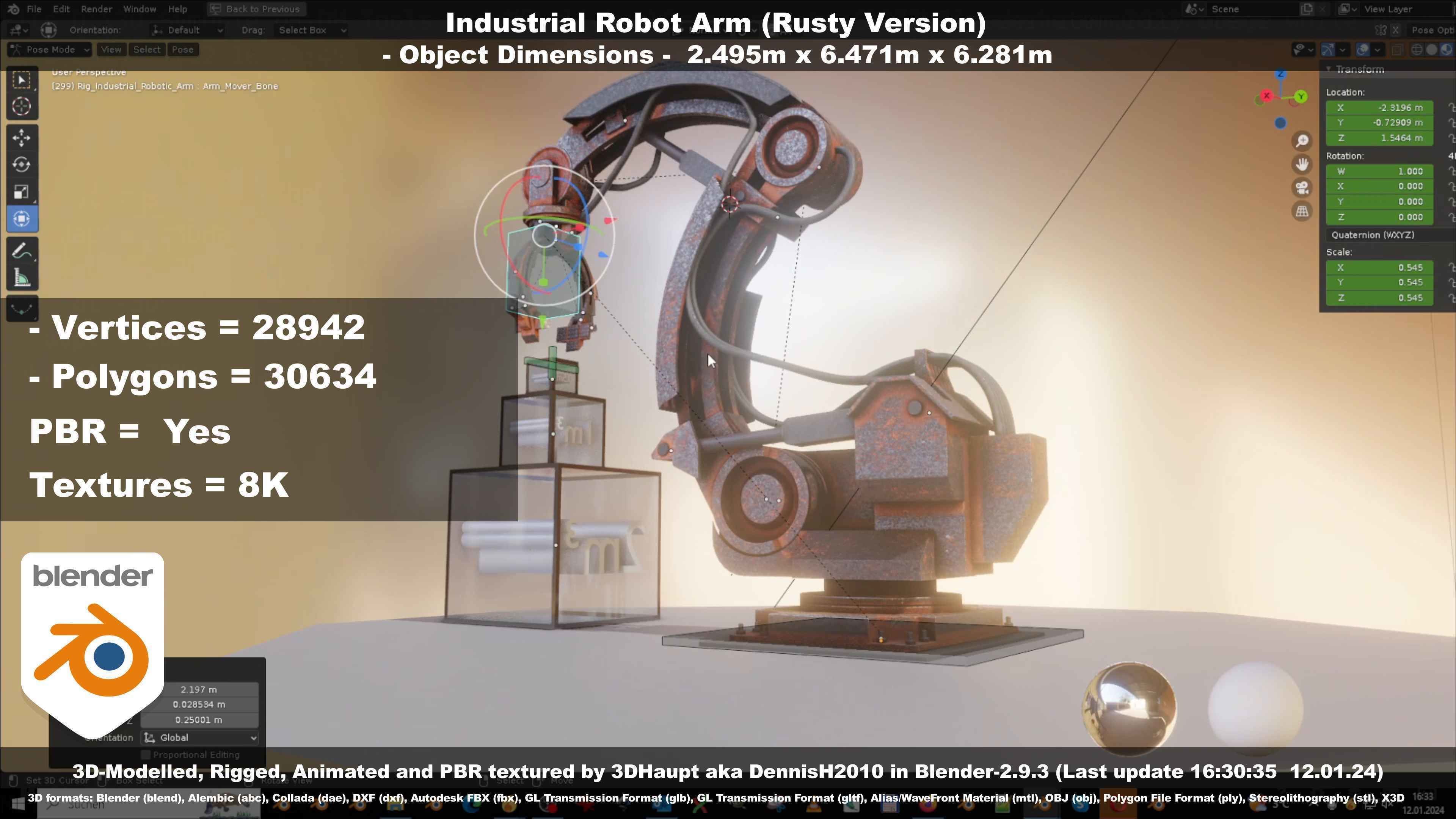 Rigged Industrial Robot Arm Rusty Version Low-poly 3D model_73