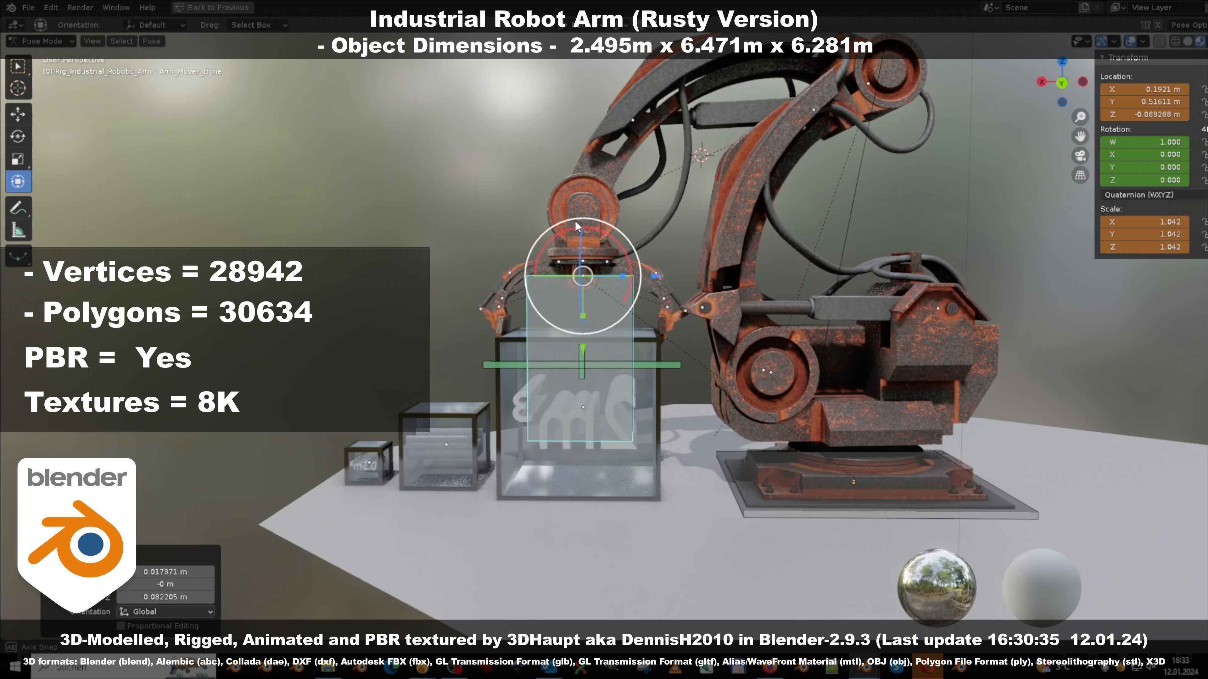 Rigged Industrial Robot Arm Rusty Version Low-poly 3D model_71