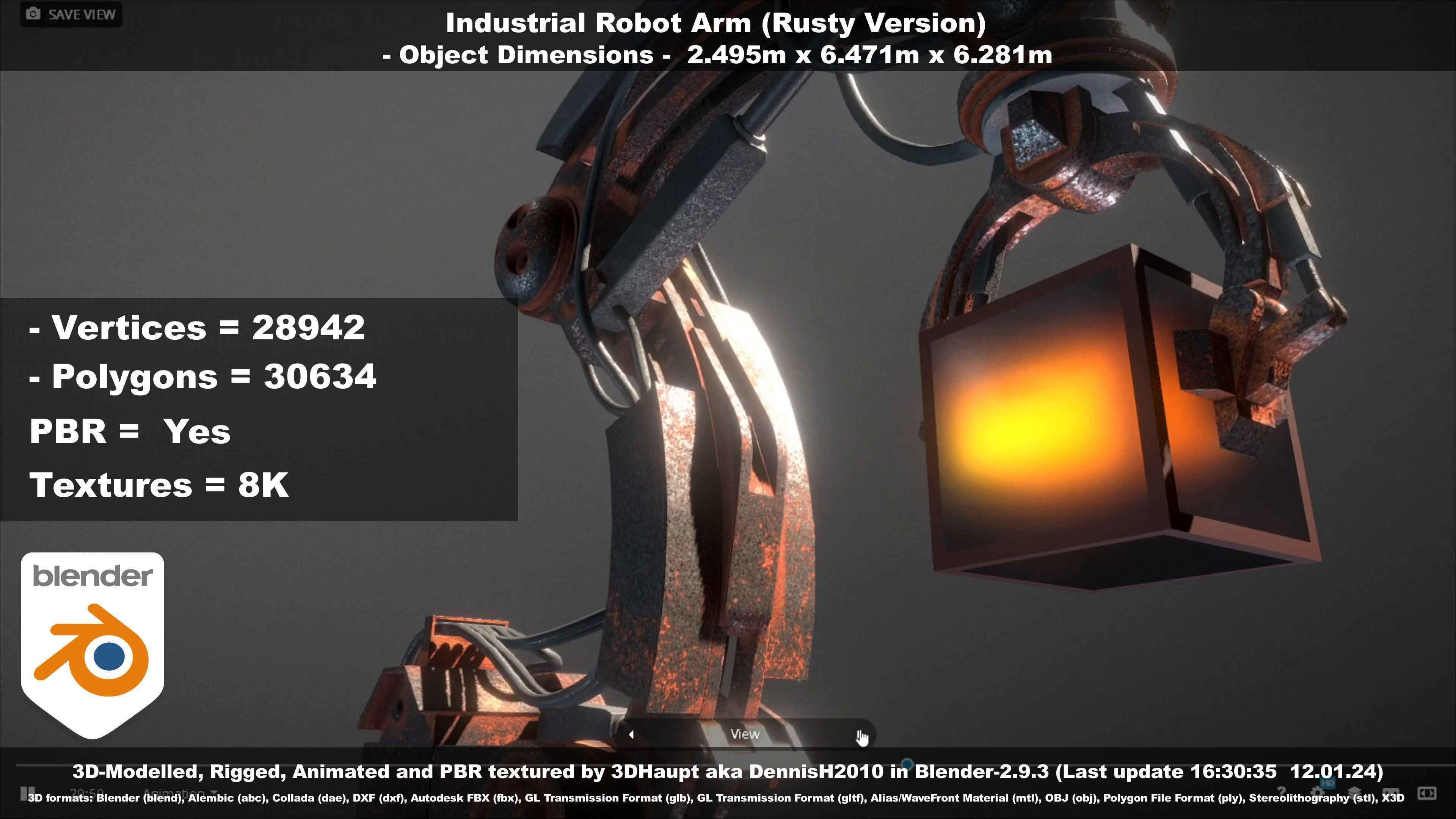 Rigged Industrial Robot Arm Rusty Version Low-poly 3D model_31